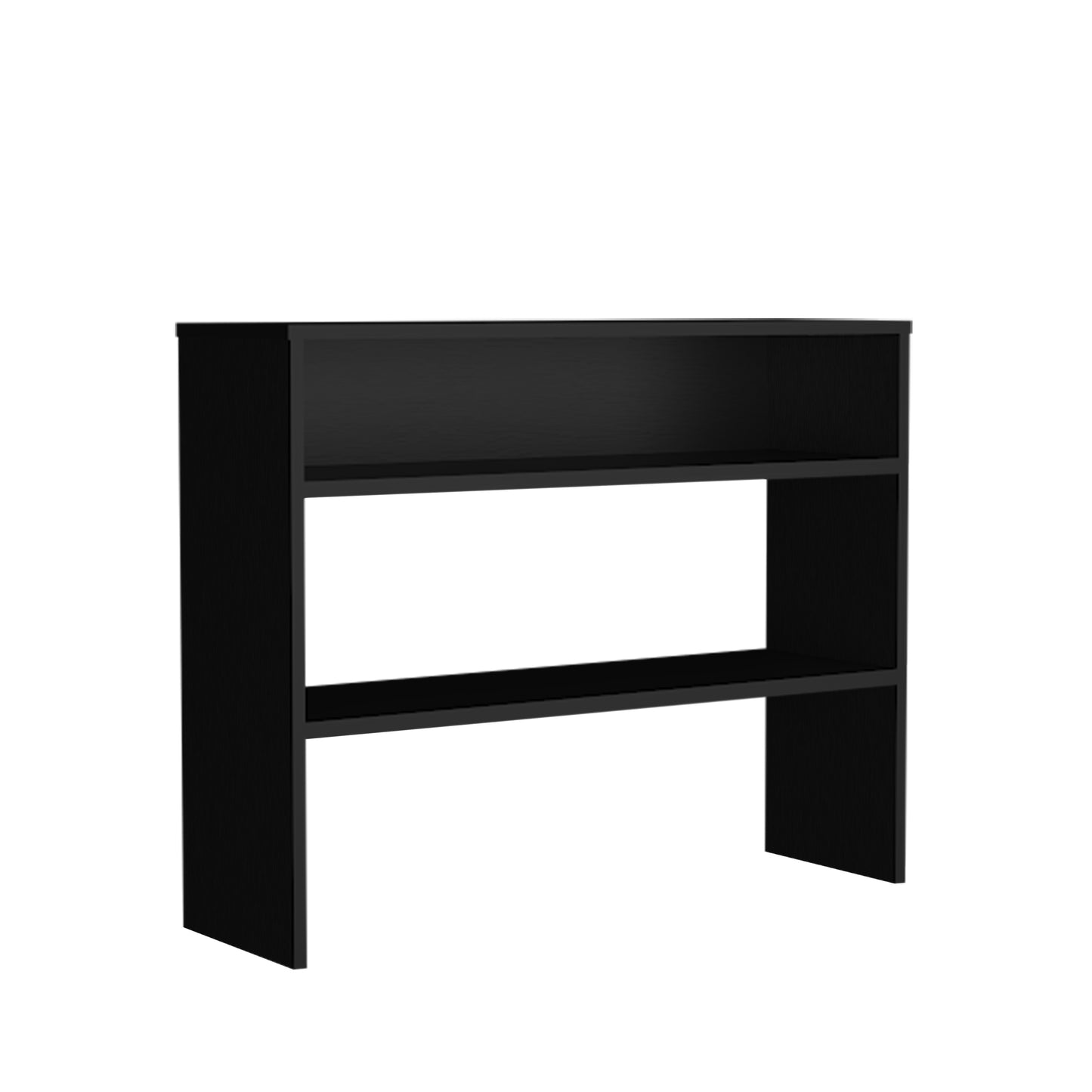 Sleek black twoshelf bookshelf with modern minimalist design