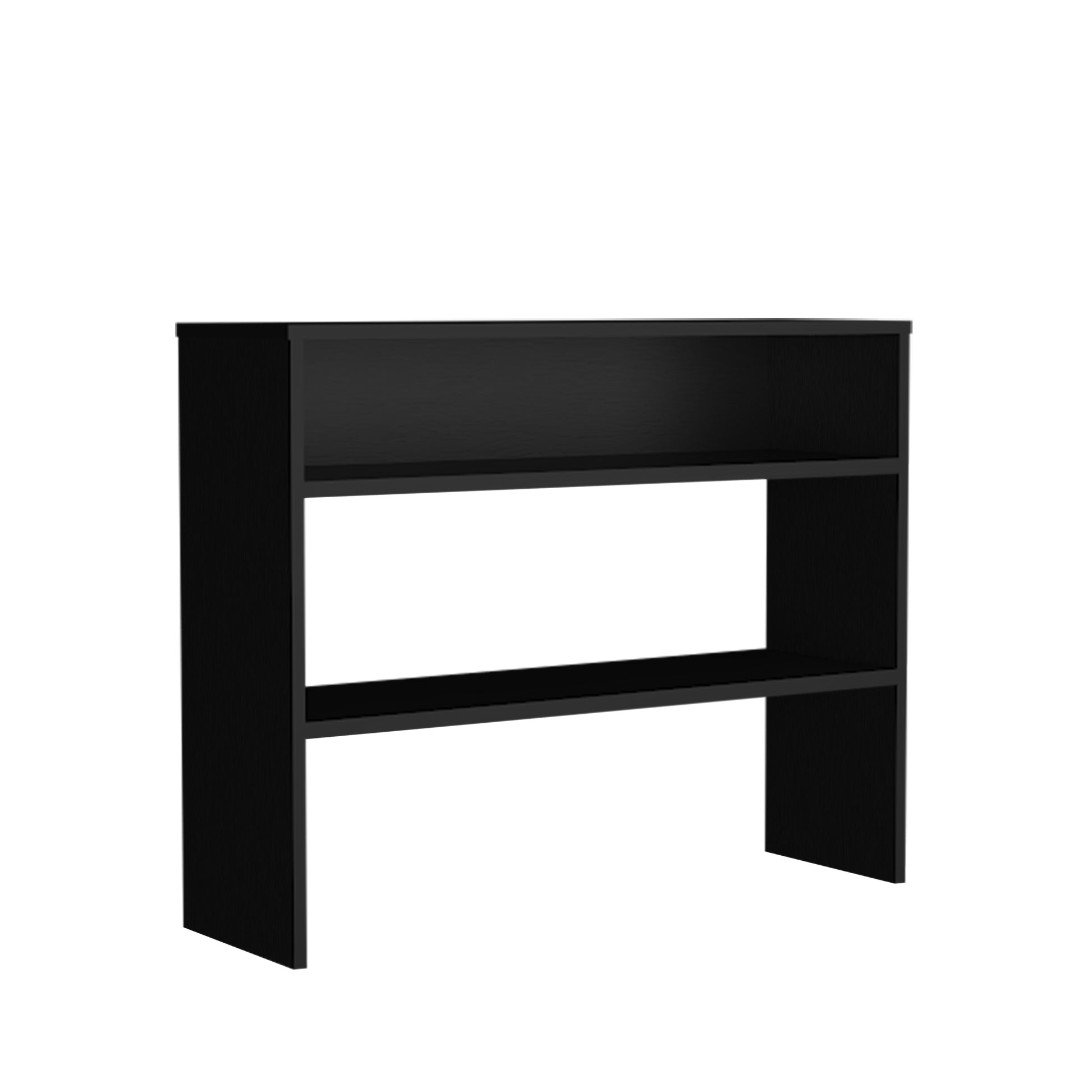 Sleek black twoshelf bookshelf with modern minimalist design