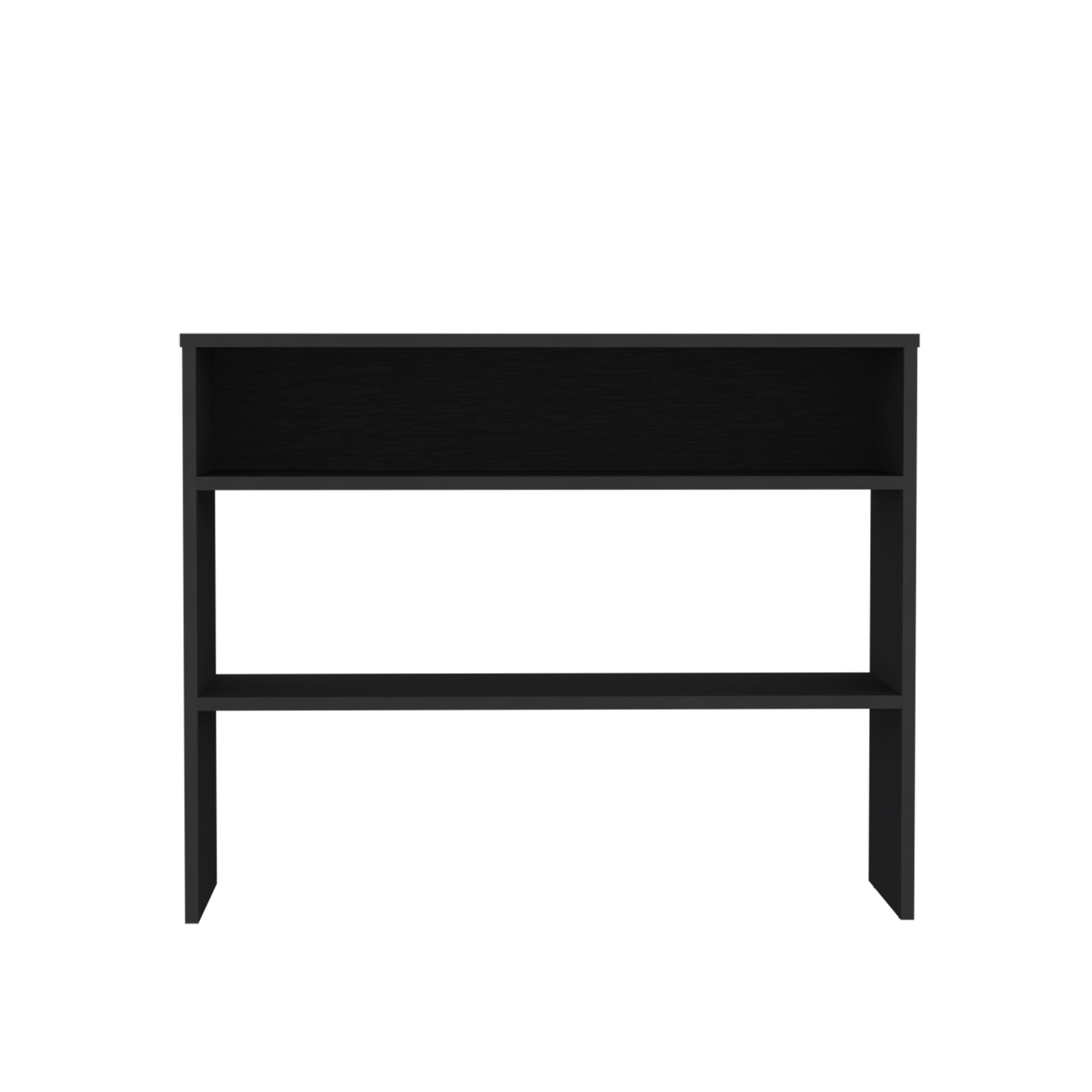Modern black twoshelf display bookcase with clean lines for home organization