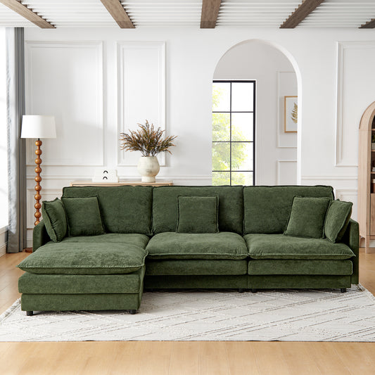 Deep green corduroy sectional sofa with plush cushions modern living room furniture
