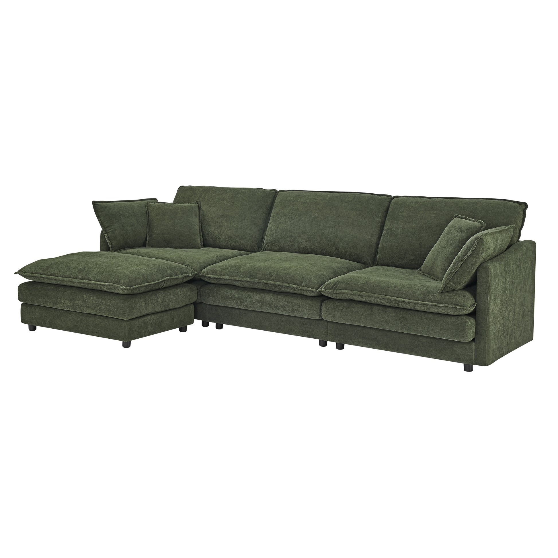 Plush green sectional sofa with chaise lounge and ample cushions perfect for modern living rooms