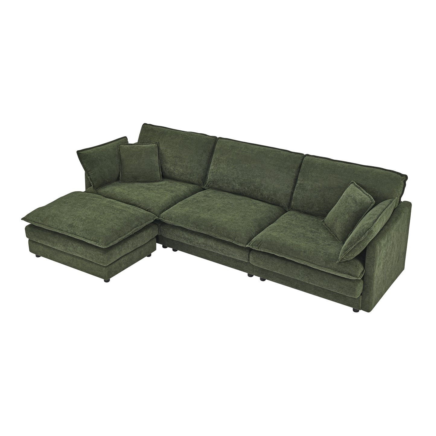 Plush green sectional sofa with chaise and accent pillows for living room comfort