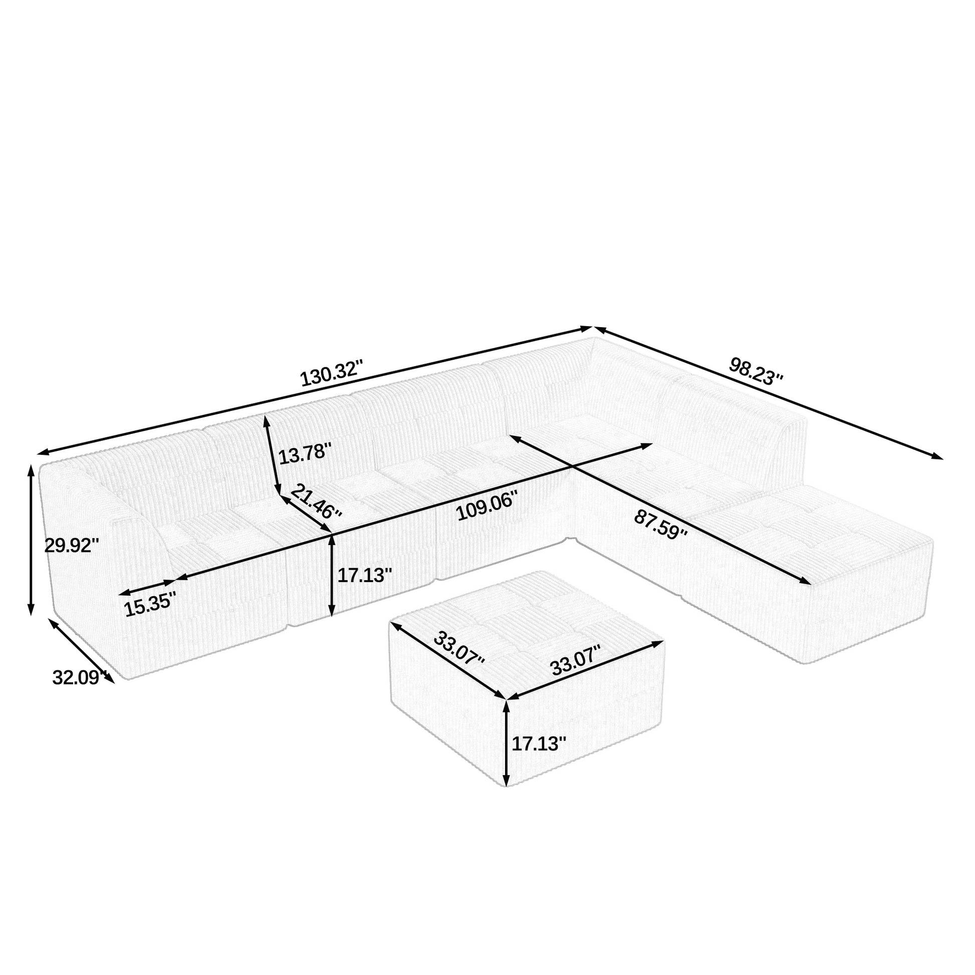 Sectional sofa with ottoman  L  W corded texture