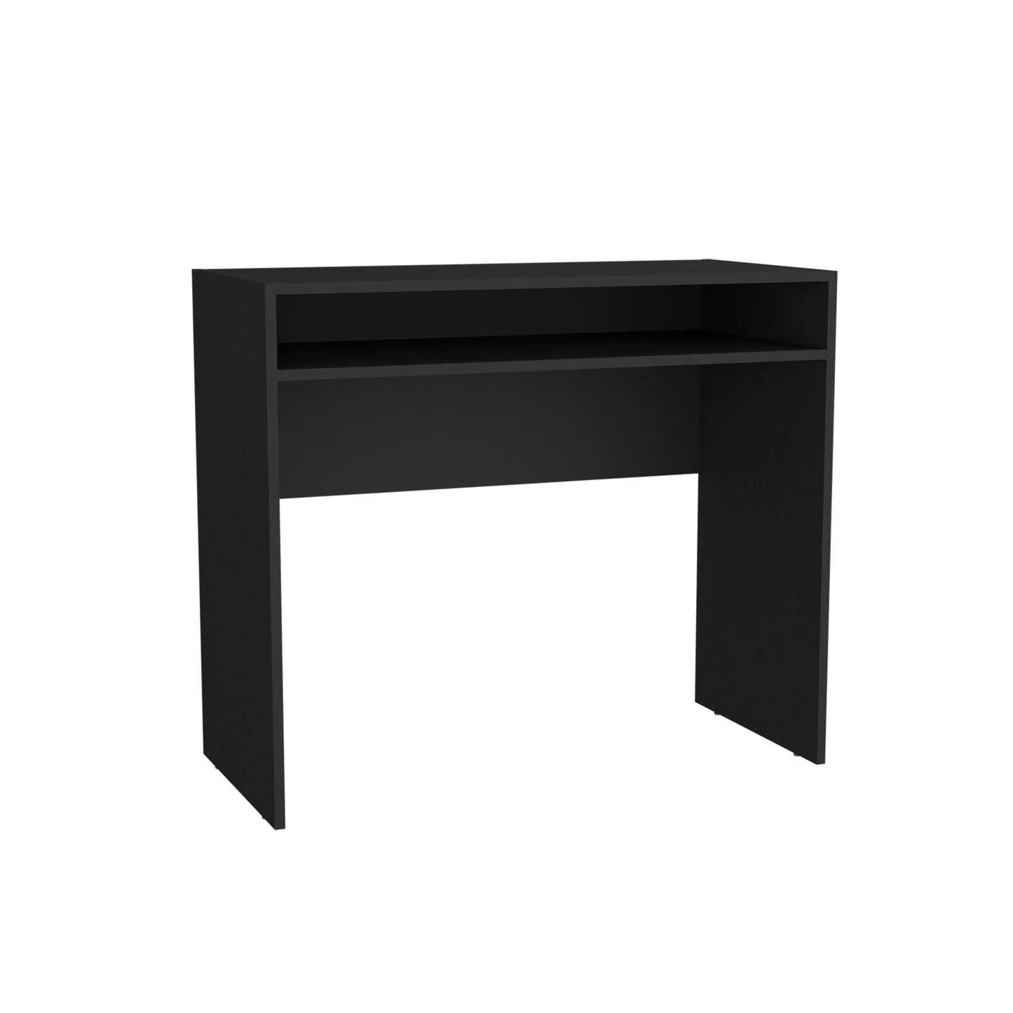 Modern black console table with open shelf for entryway decor