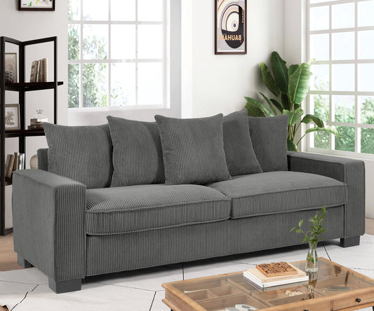 Dark gray corduroy sofa with plush cushions perfect for modern living rooms