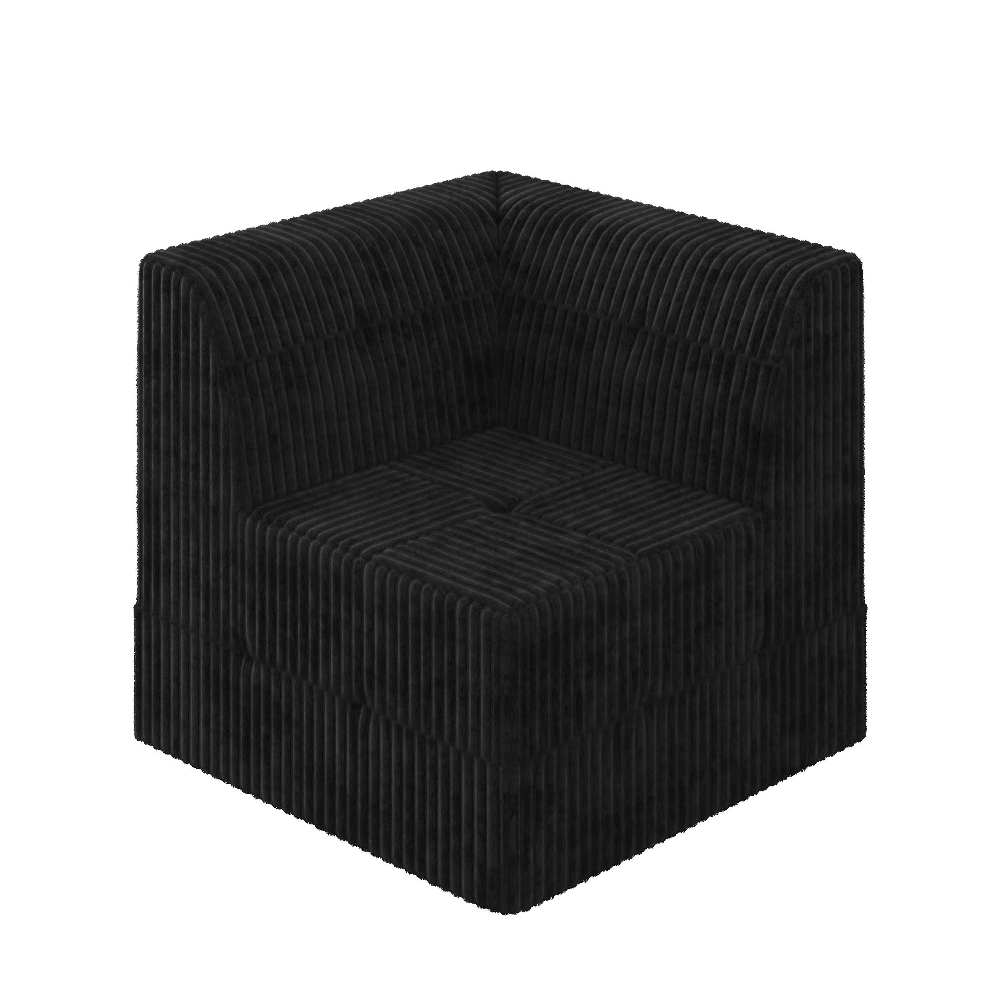 Black corduroy corner sofa module with deep plush fabric and contemporary design