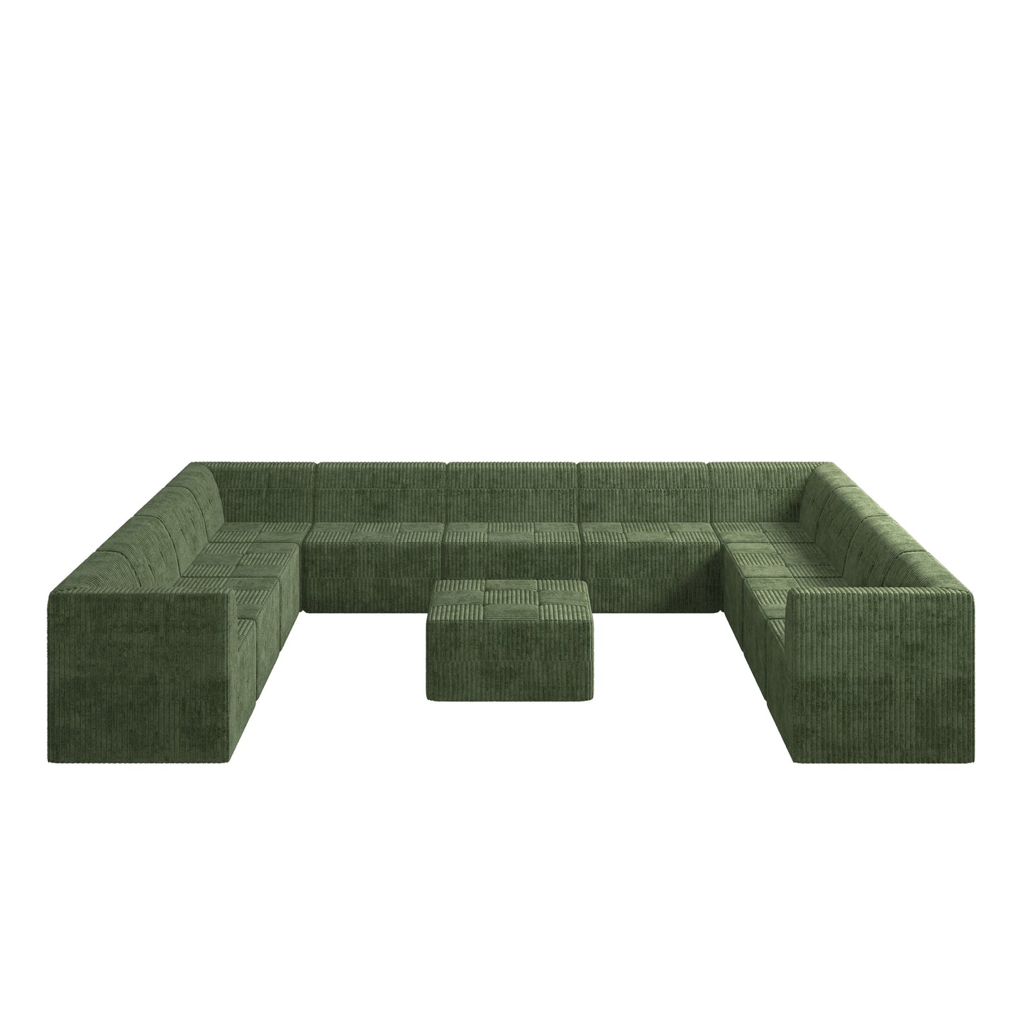 Green corduroy modular sectional sofa with ottoman modern living room furniture
