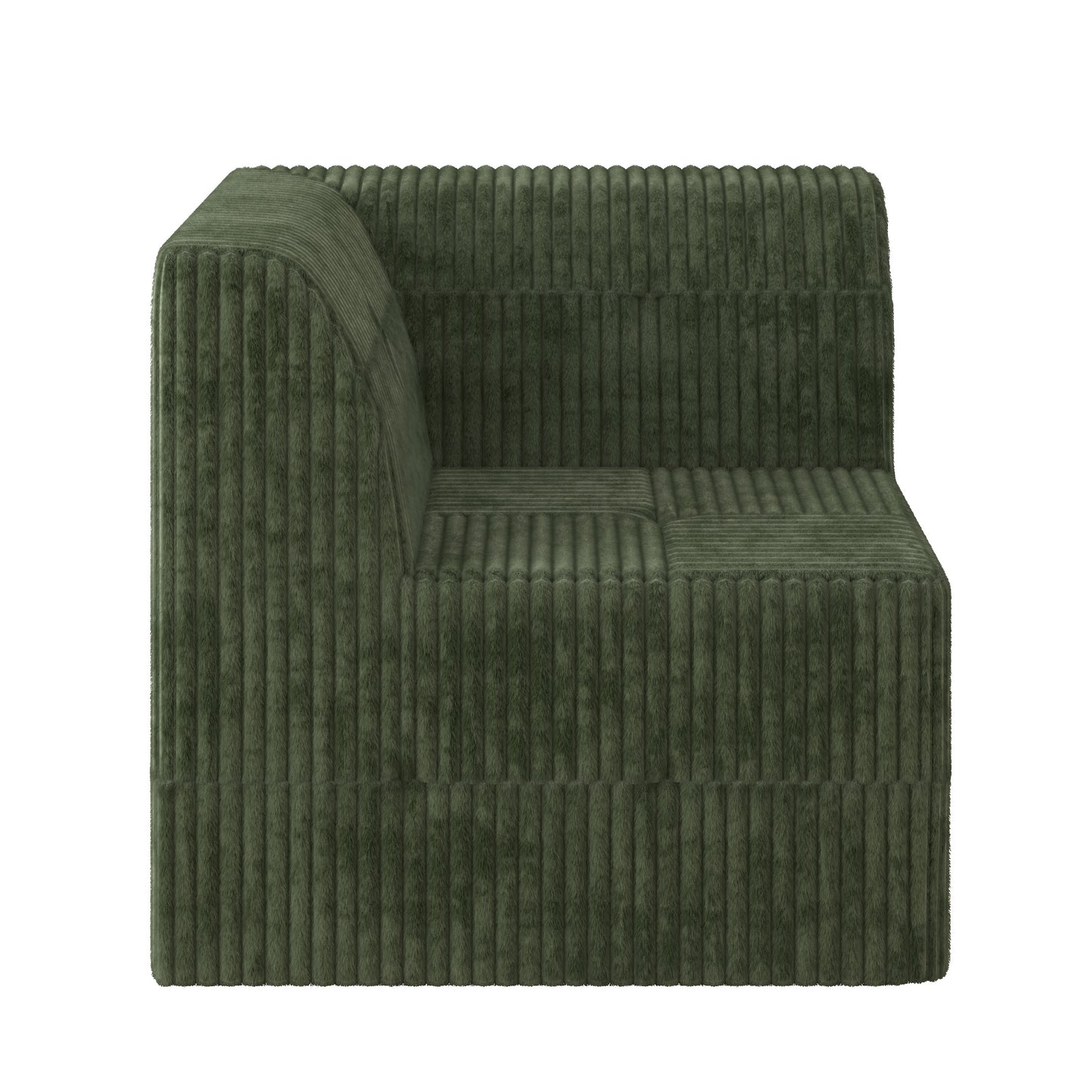 Green corduroy sectional sofa with plush texture and plush cushions