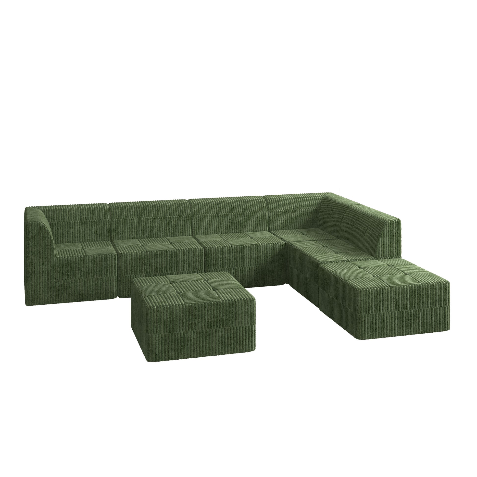 Green corduroy sectional sofa with ottoman modular living room furniture
