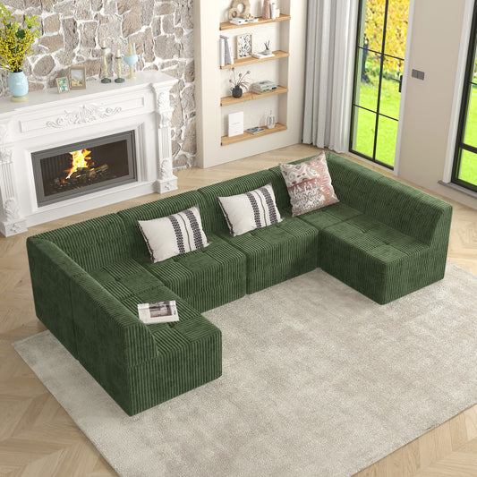 Deep green corduroy sectional sofa with plush cushions for modern living spaces