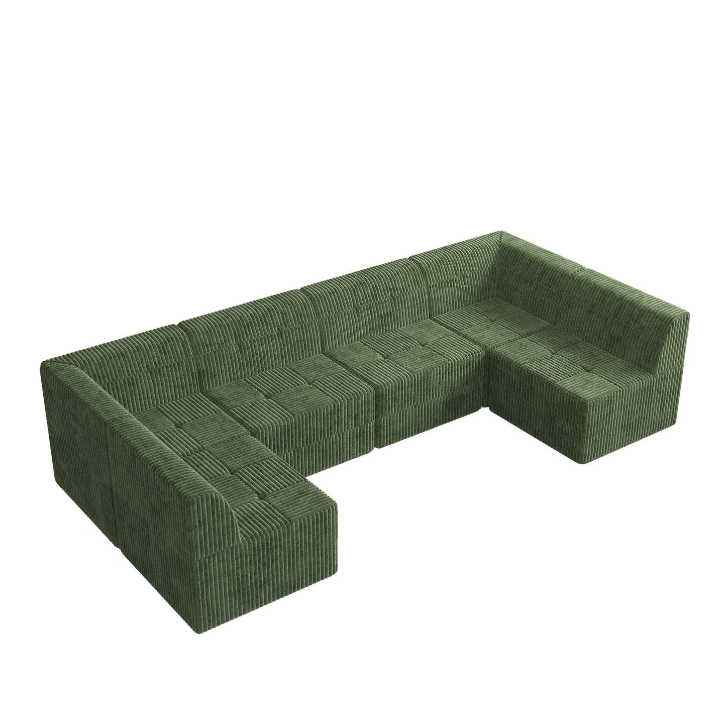 Deep green corduroy sectional sofa with tufted seat cushions modern modular design