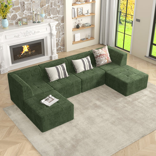 Emerald green corduroy sectional sofa with plush cushions perfect for modern living rooms