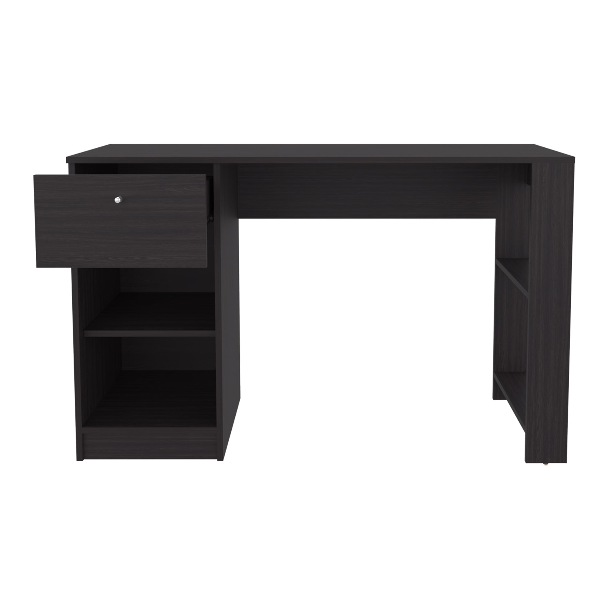 Dark espresso finish computer desk with open shelves and one drawer