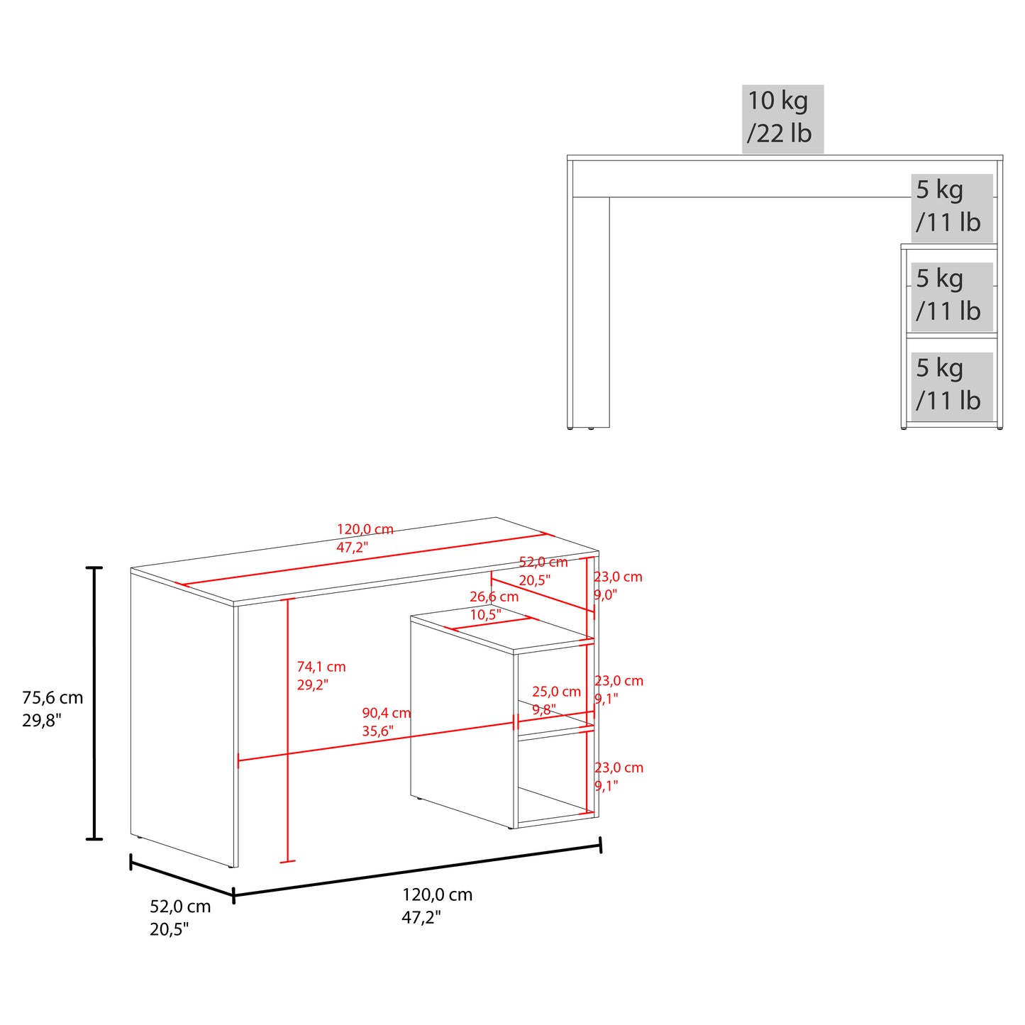 Compact desk with integrated storage drawers cm wide perfect for home offices