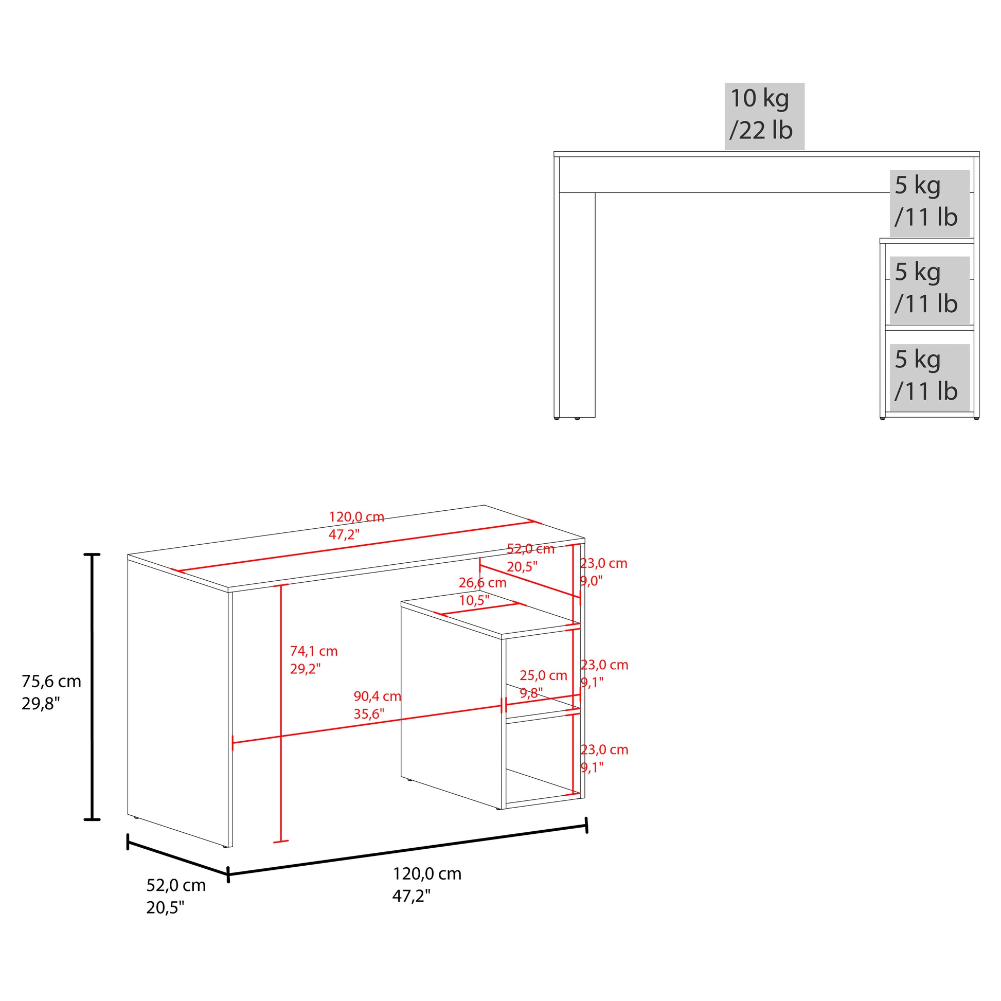 Compact desk with integrated storage drawers cm wide perfect for home offices