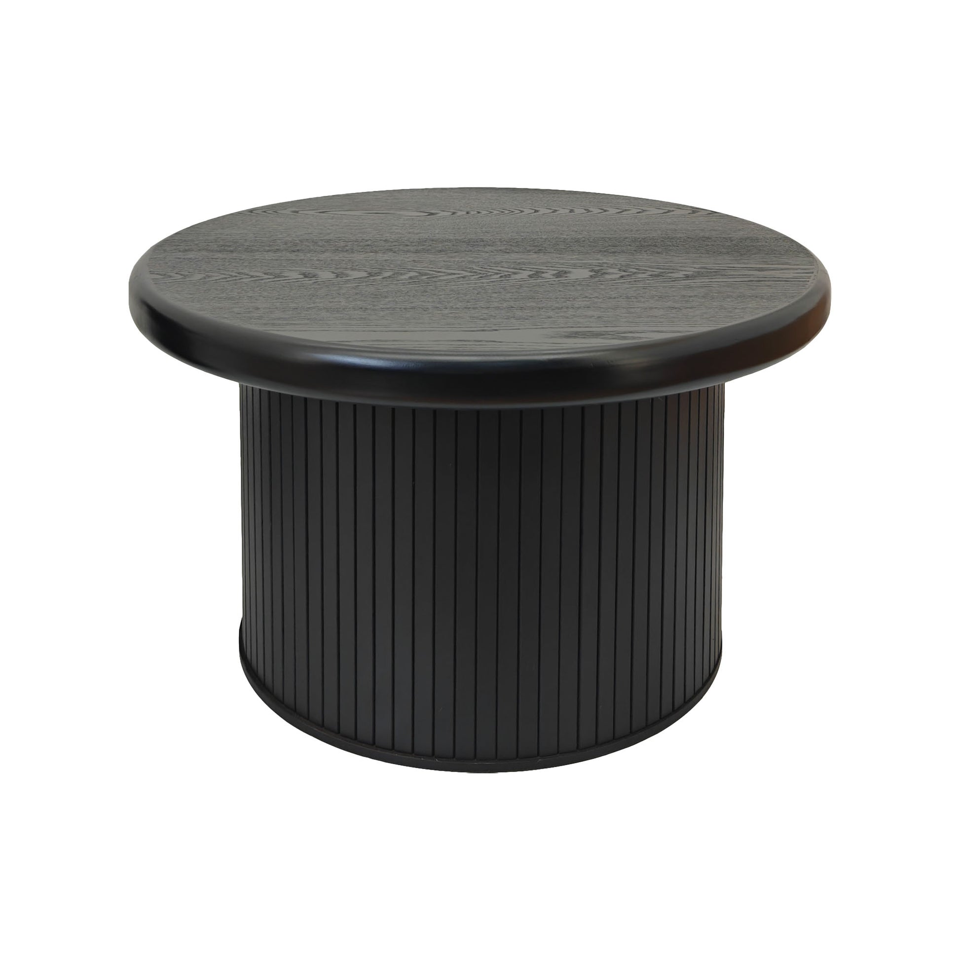 Dark oak wood round coffee table with fluted base modern design