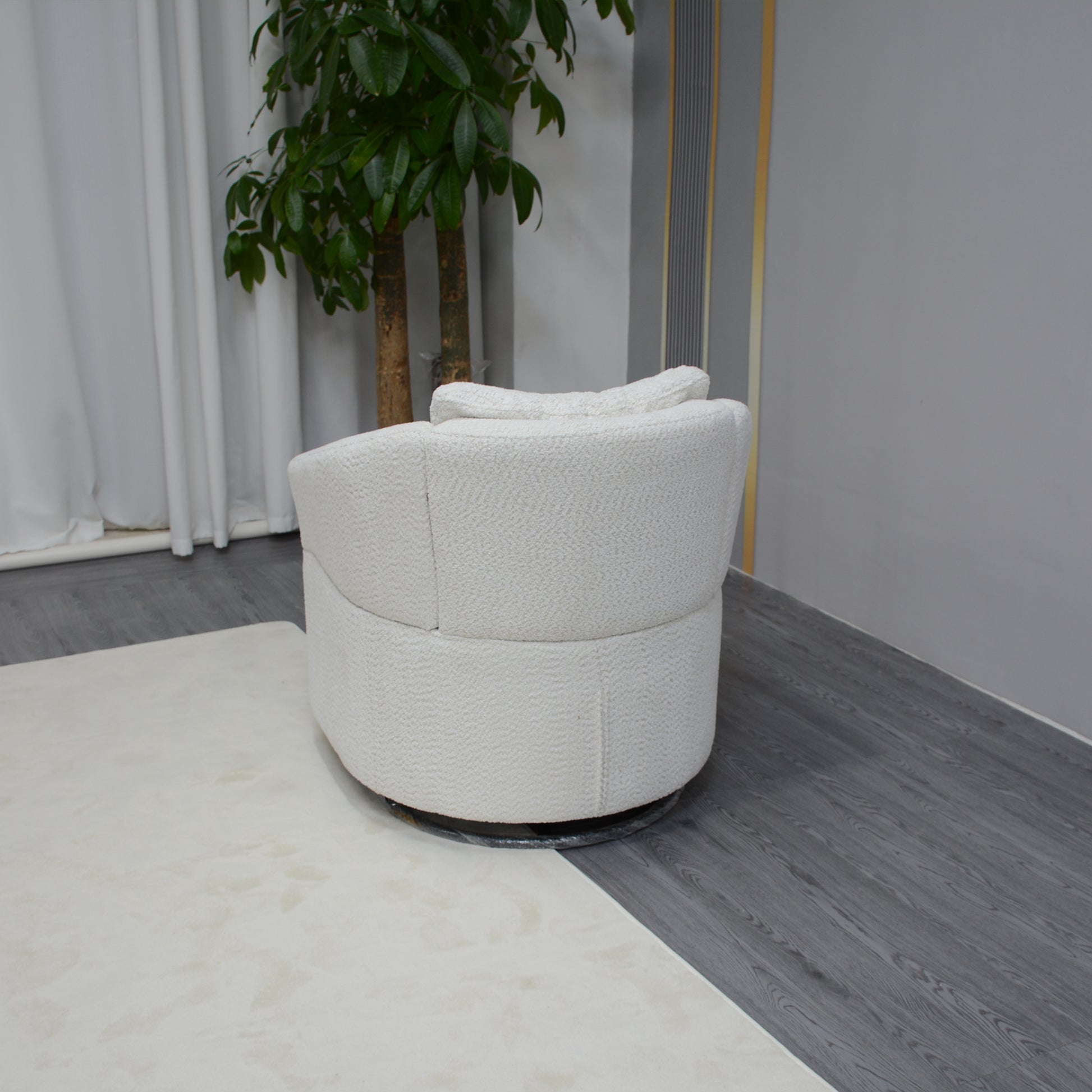Plush white boucle accent chair with rounded design perfect for modern living rooms