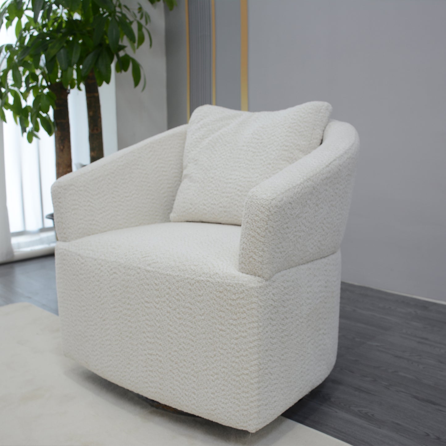 Cozy boucle accent chair in cream with plush seat cushion and rounded arms perfect for living room comfort