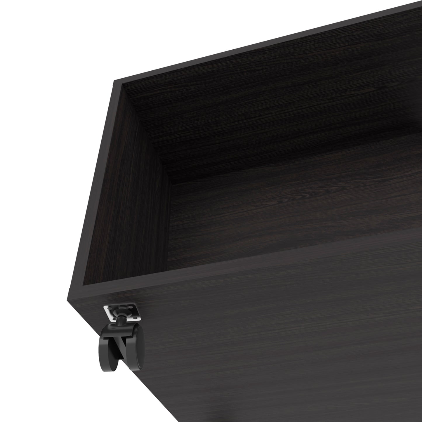 Dark wood drawer with rolling casters perfect for storage organization