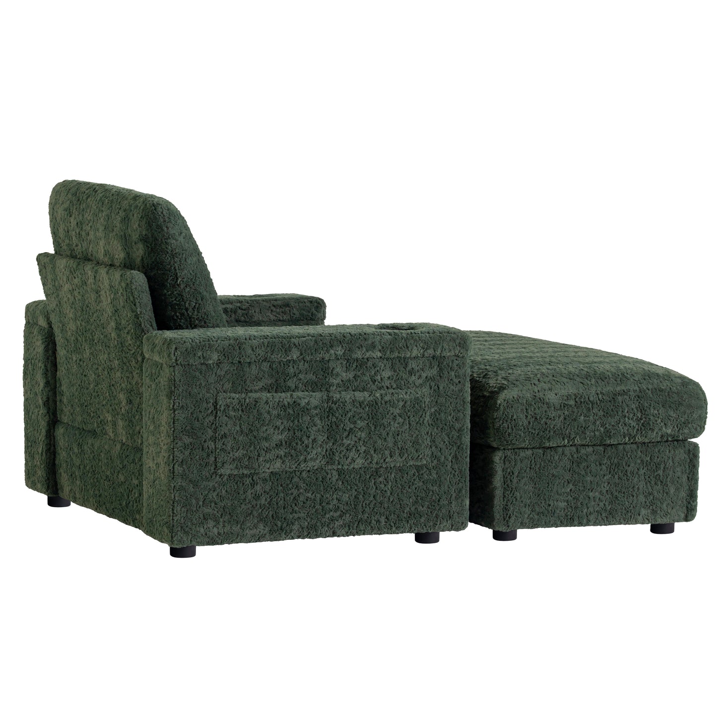 Plush dark green velvet armchair with matching ottoman for comfortable seating