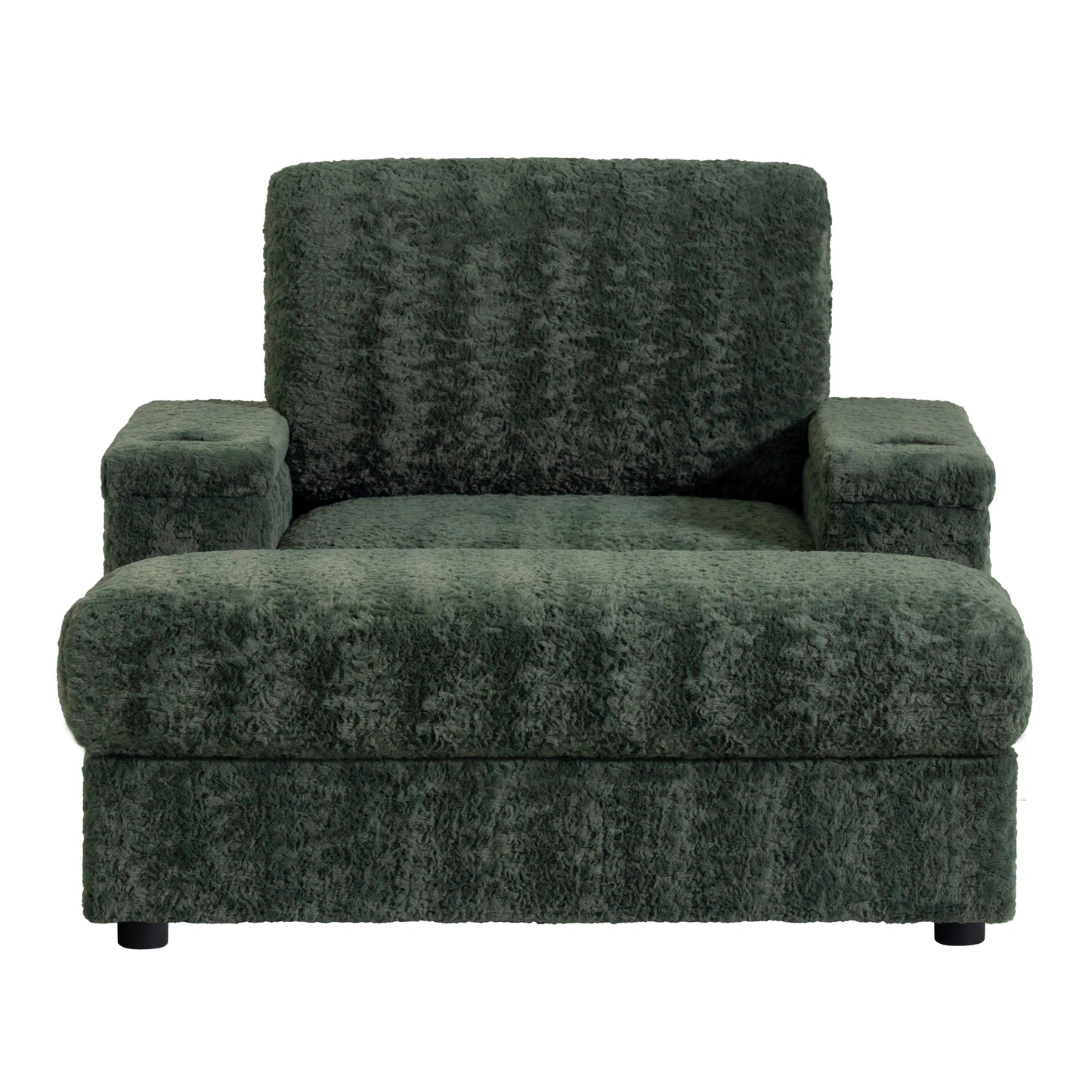 Plush dark green accent chair with textured fabric and comfortable armrests