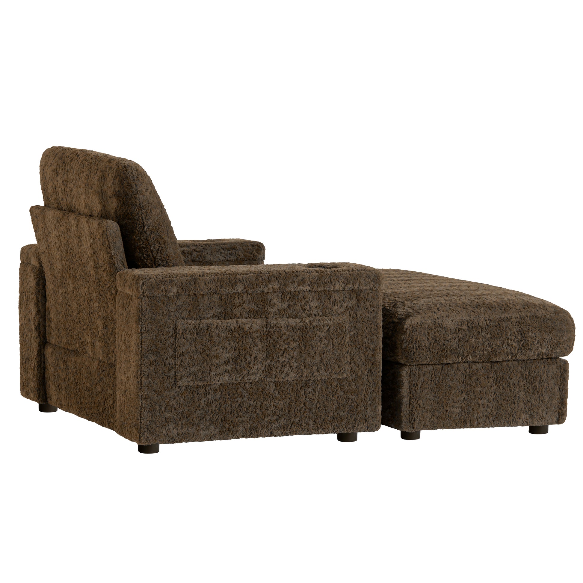 Plush brown armchair with matching ottoman offering comfort and style