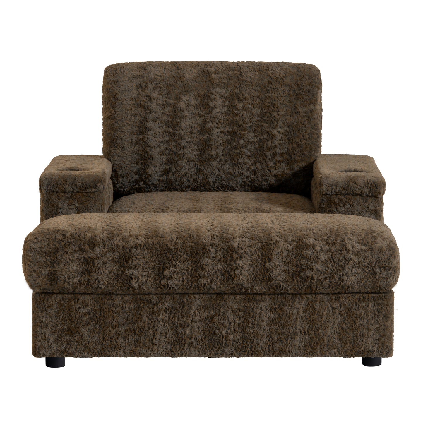 Plush brown armchair with textured fabric and wide armrests perfect for cozy living rooms