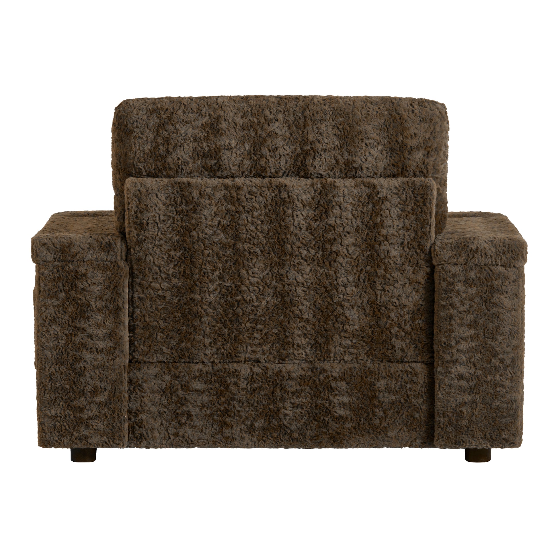 Plush brown armchair with deep textured upholstery offering cozy seating
