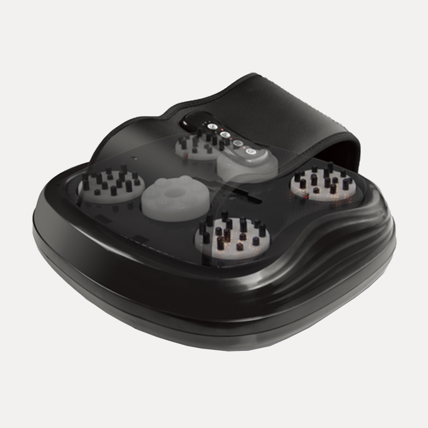 Black shiatsu foot massager with multiple rollers for deep tissue relief