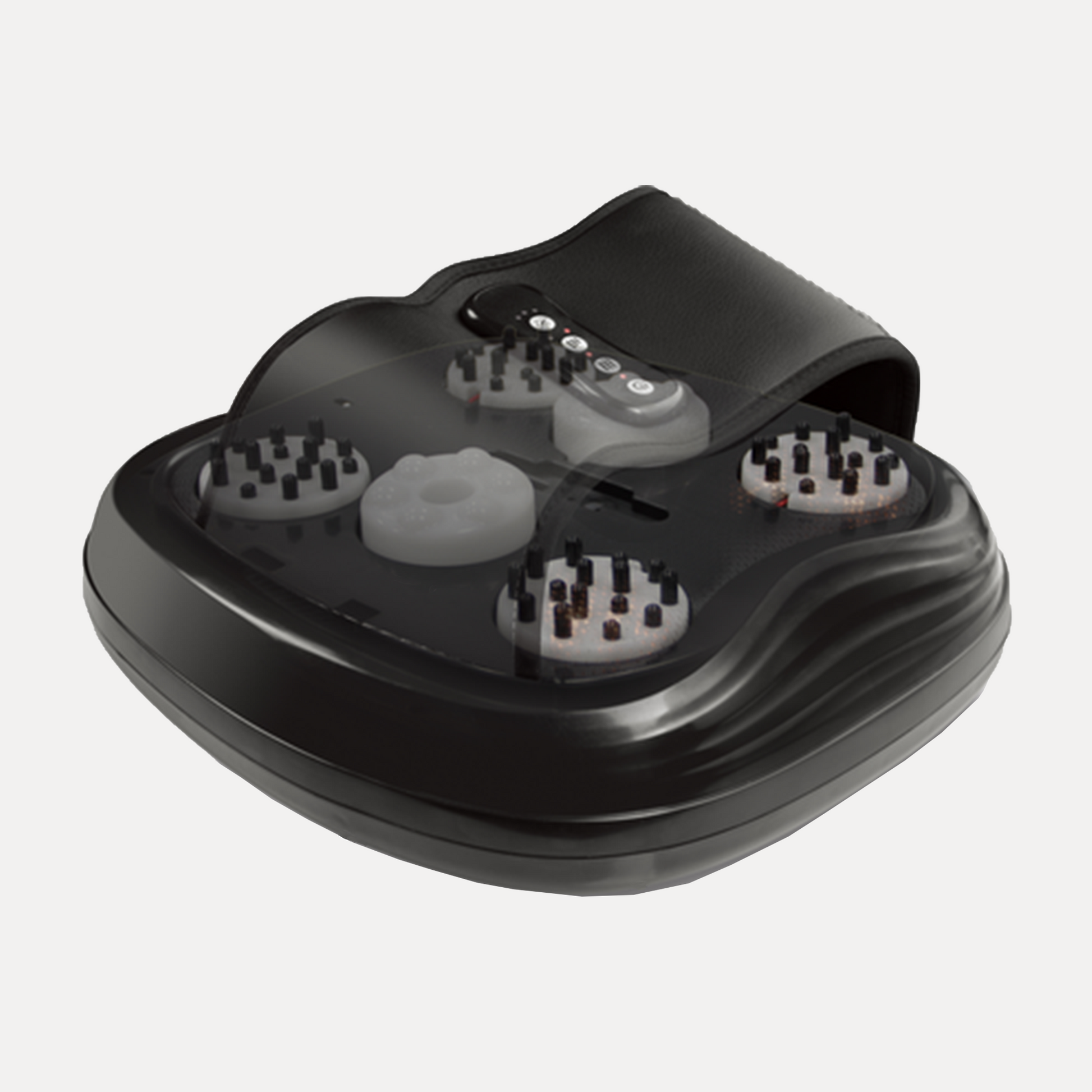 Black shiatsu foot massager with multiple rollers for deep tissue relief