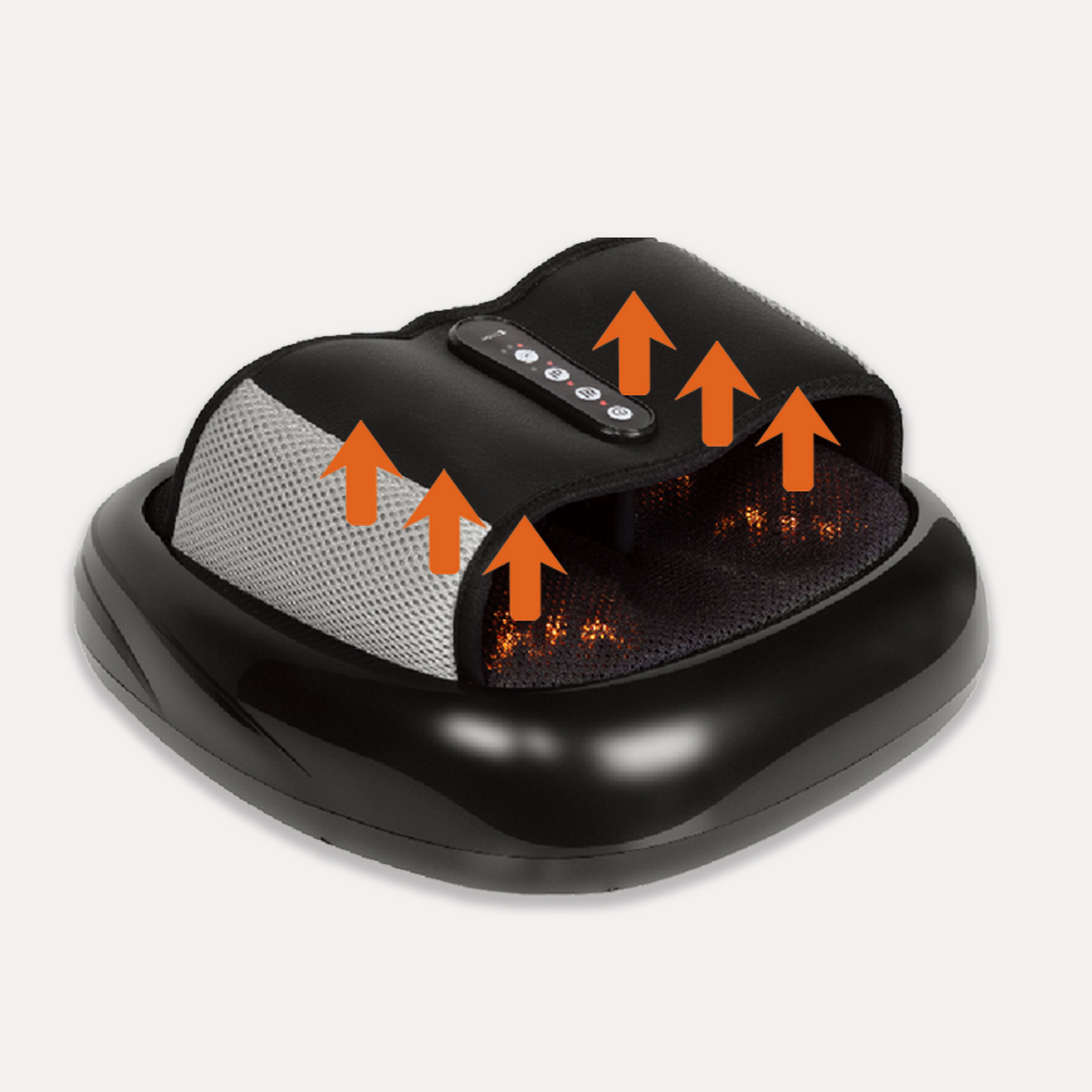 Black shiatsu foot massager with orange heating elements and control panel