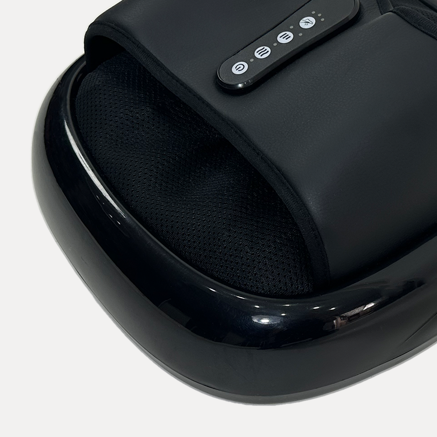Black electric foot massager with mesh interior and control panel