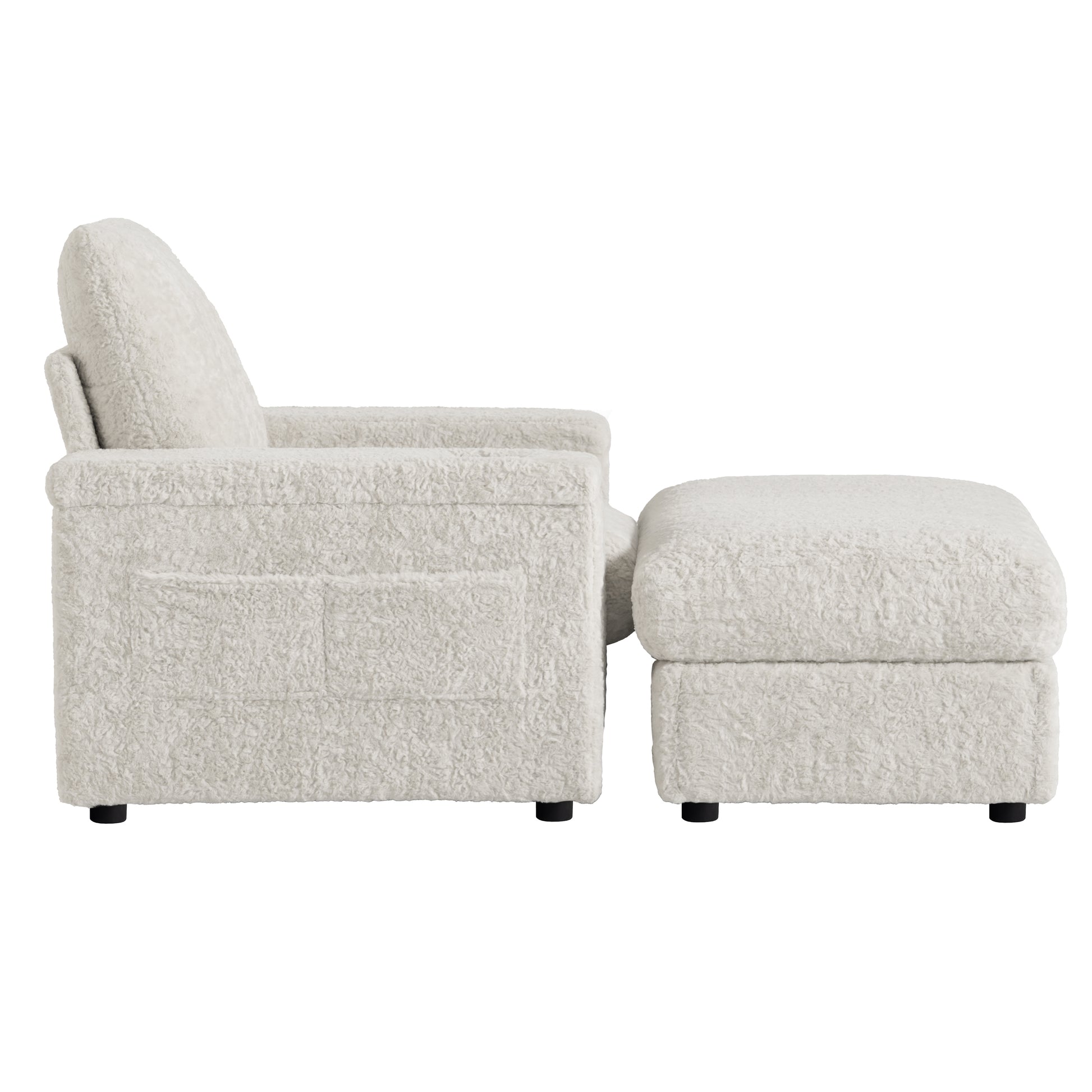 Plush cream boucle armchair with matching ottoman modern living room furniture