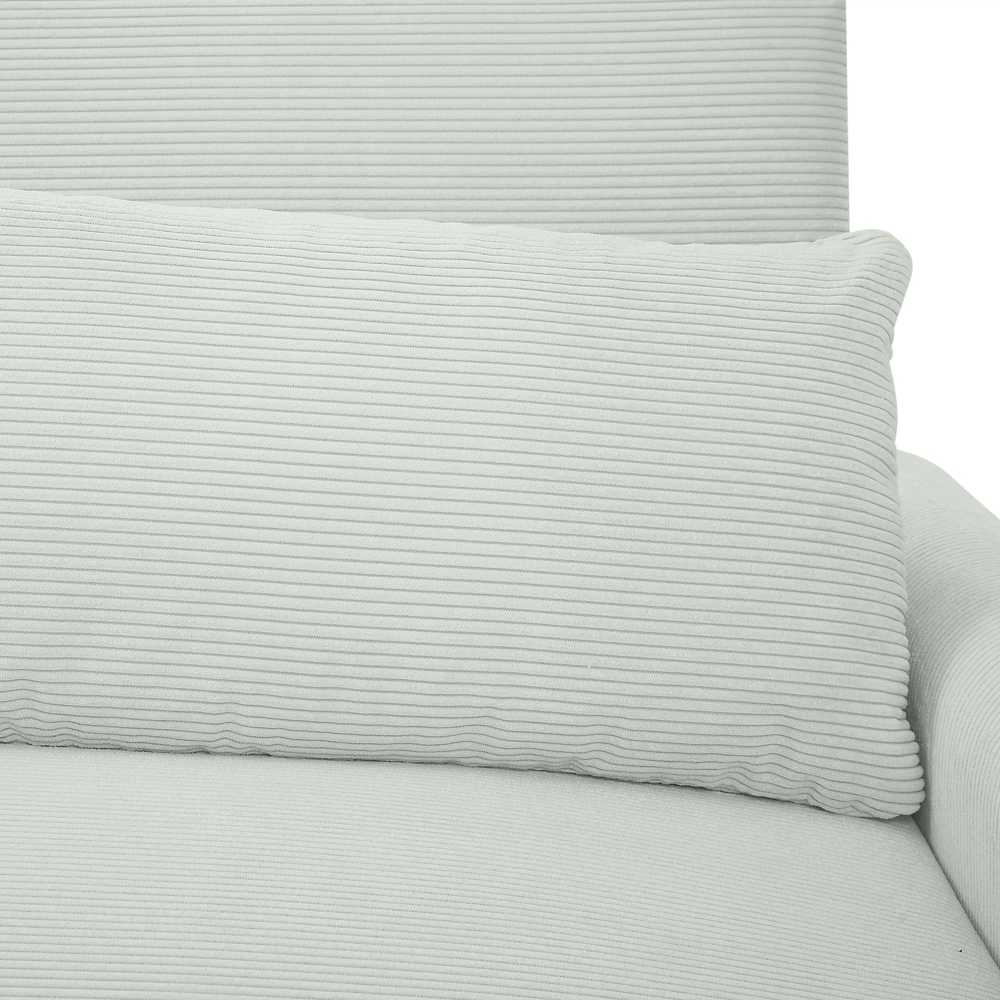 Light grey corduroy lumbar pillow with subtle vertical ribbing for sofa decor