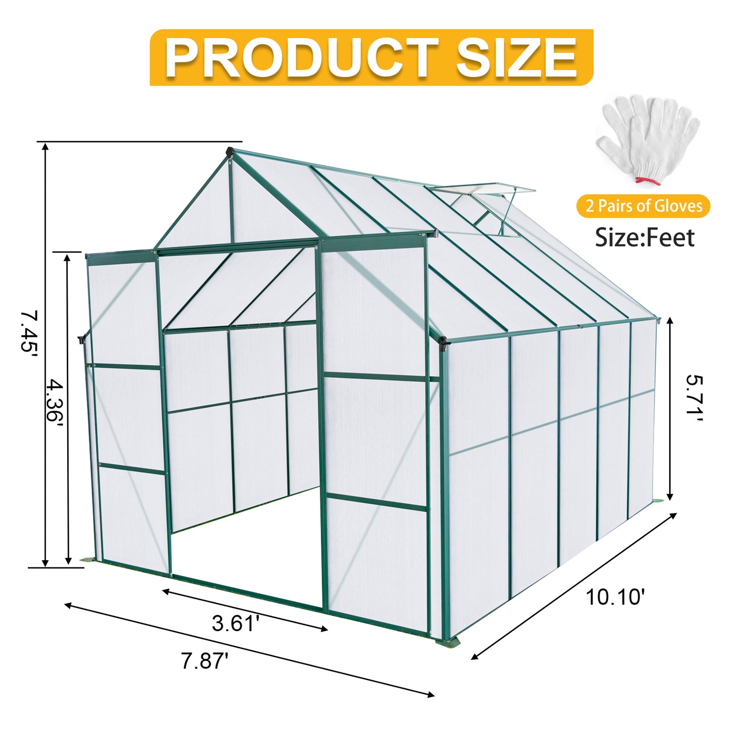 Spacious Walk-In Greenhouse with Adjustable Roof for All Seasons, Green