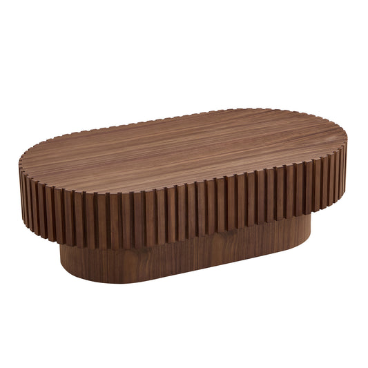 Oval walnut coffee table with fluted base modern design accent piece