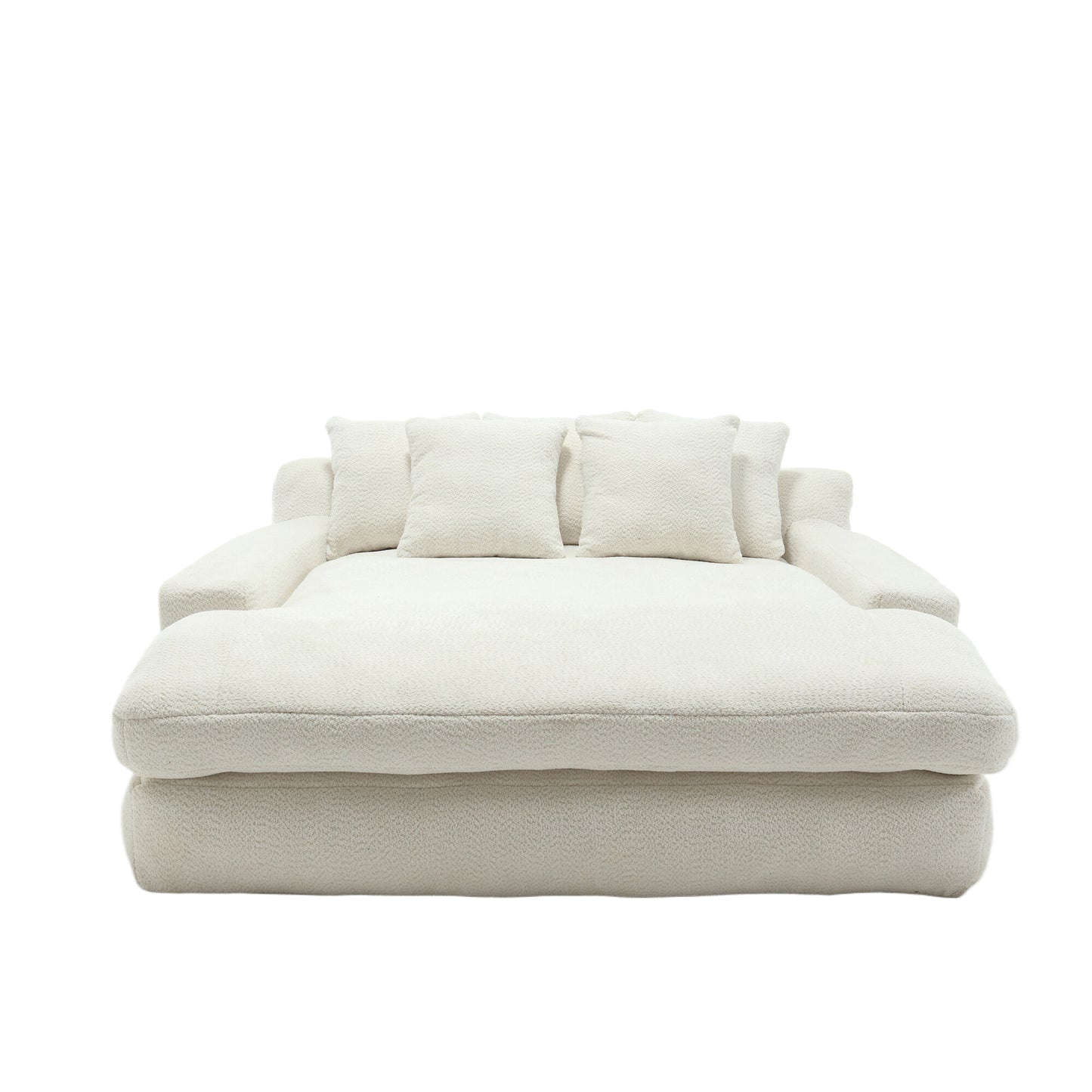 Plush cream boucle fabric modular sofa with thick cushions and low arms perfect for modern living rooms