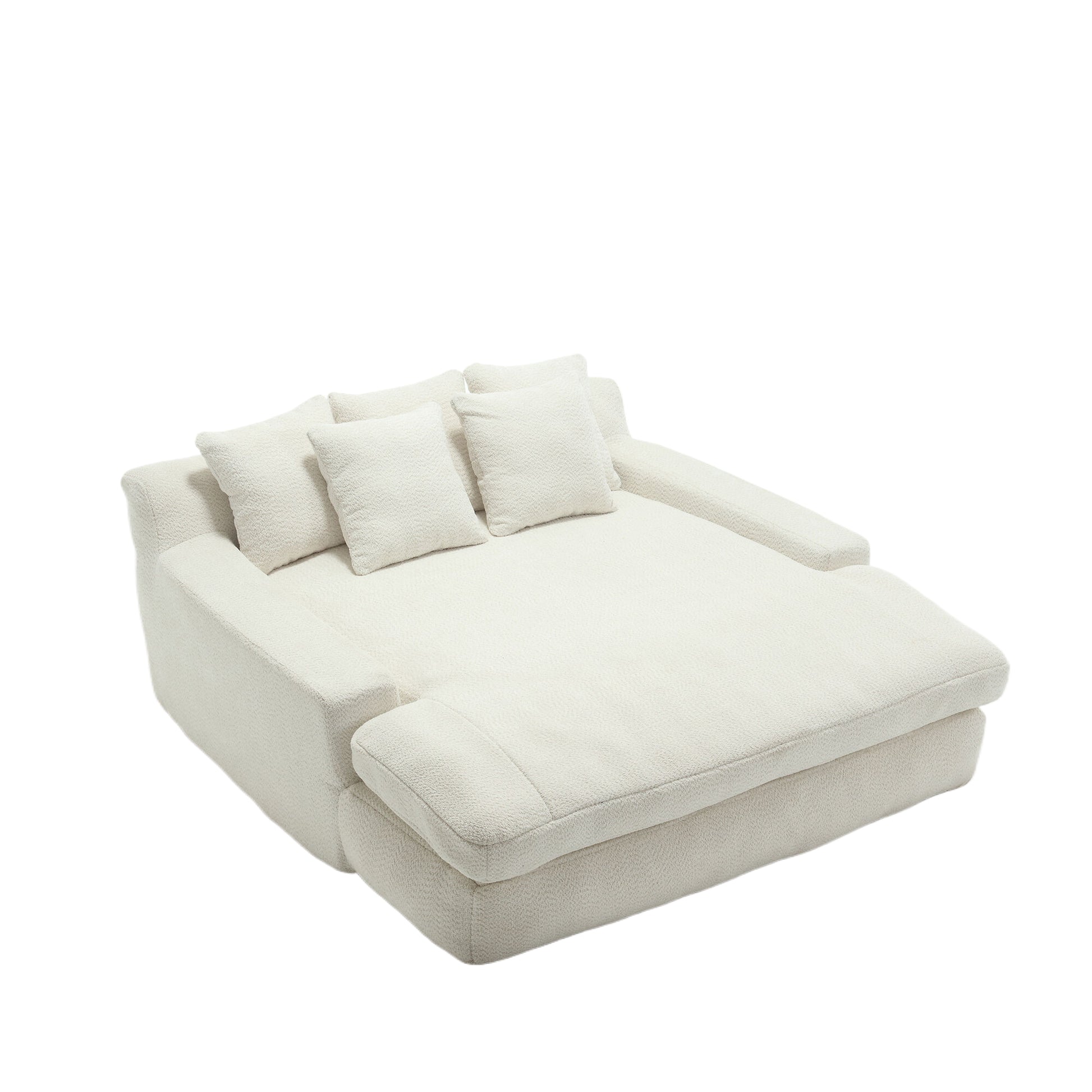 Plush white boucle modular sofa with three accent pillows perfect for modern living rooms