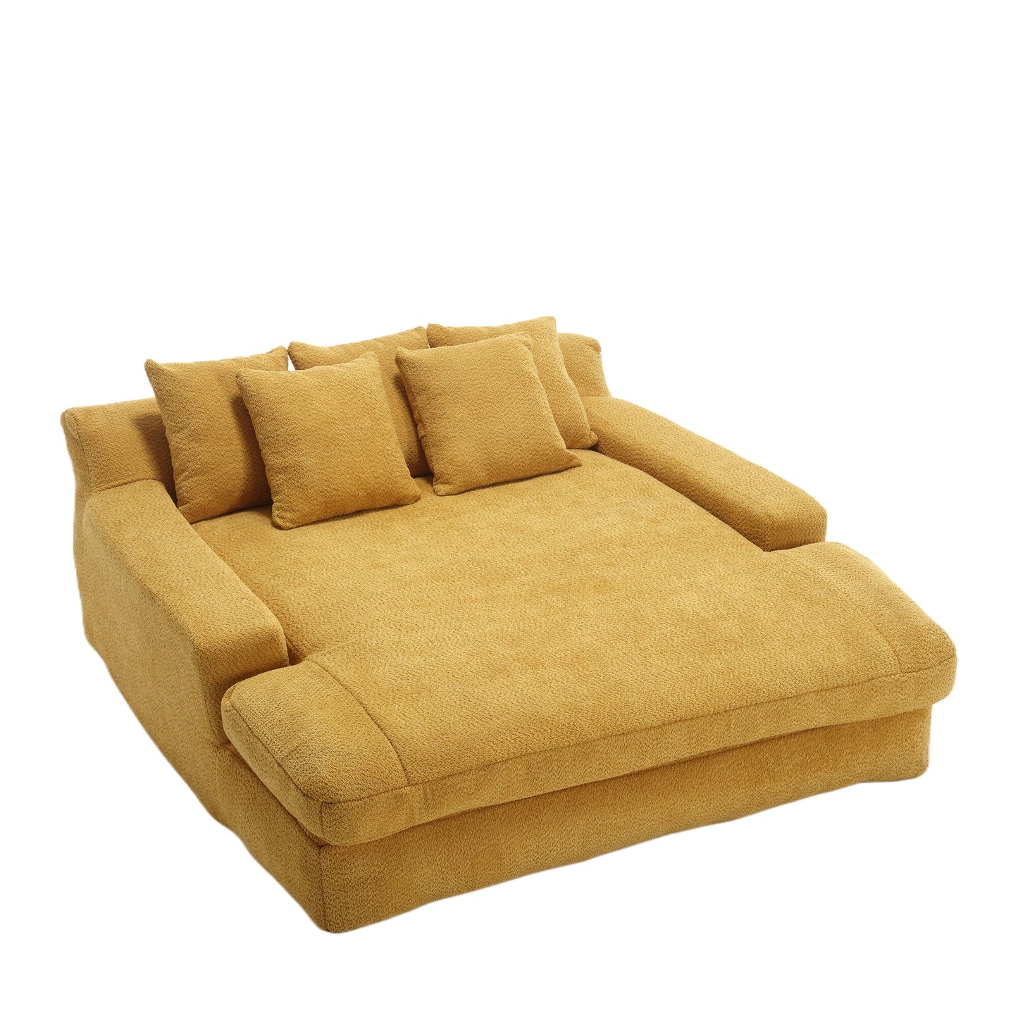 Textured mustard yellow sectional sofa with plush cushions