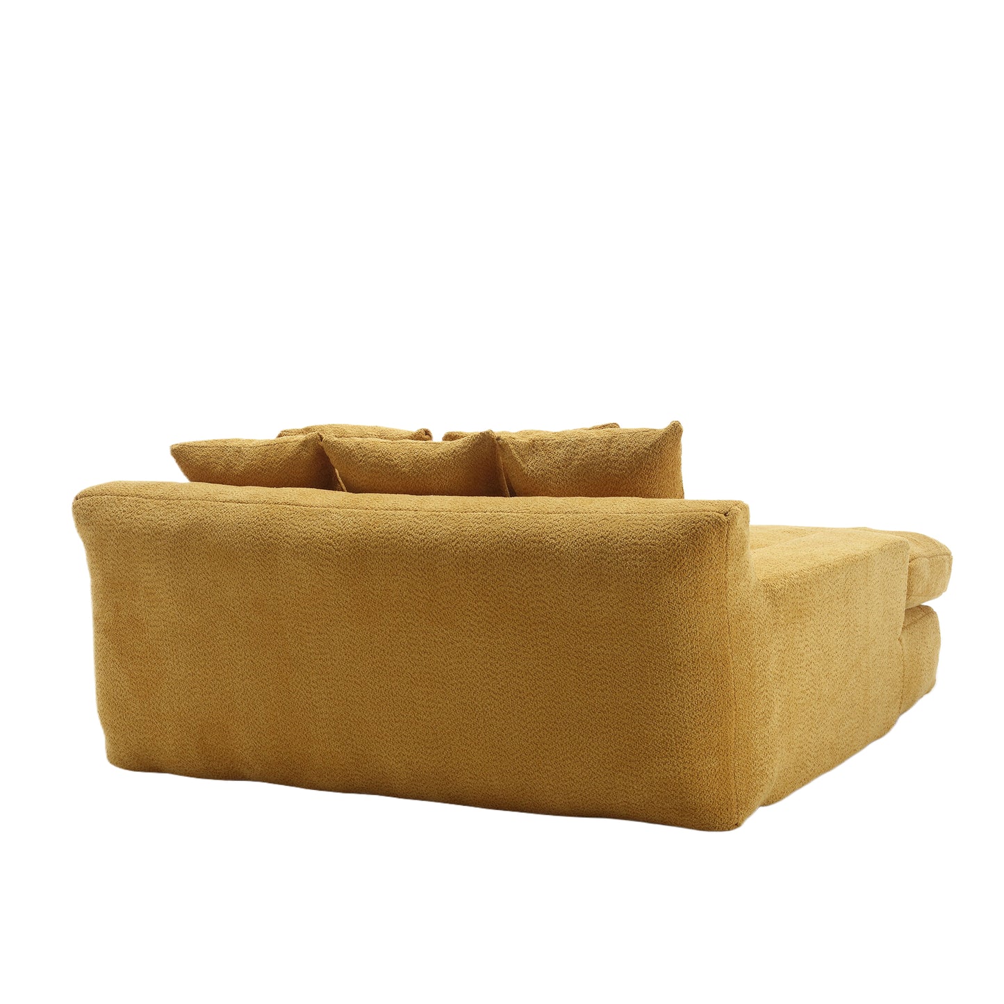 Yellow boucle modular sofa from the back with plush cushions for modern living rooms
