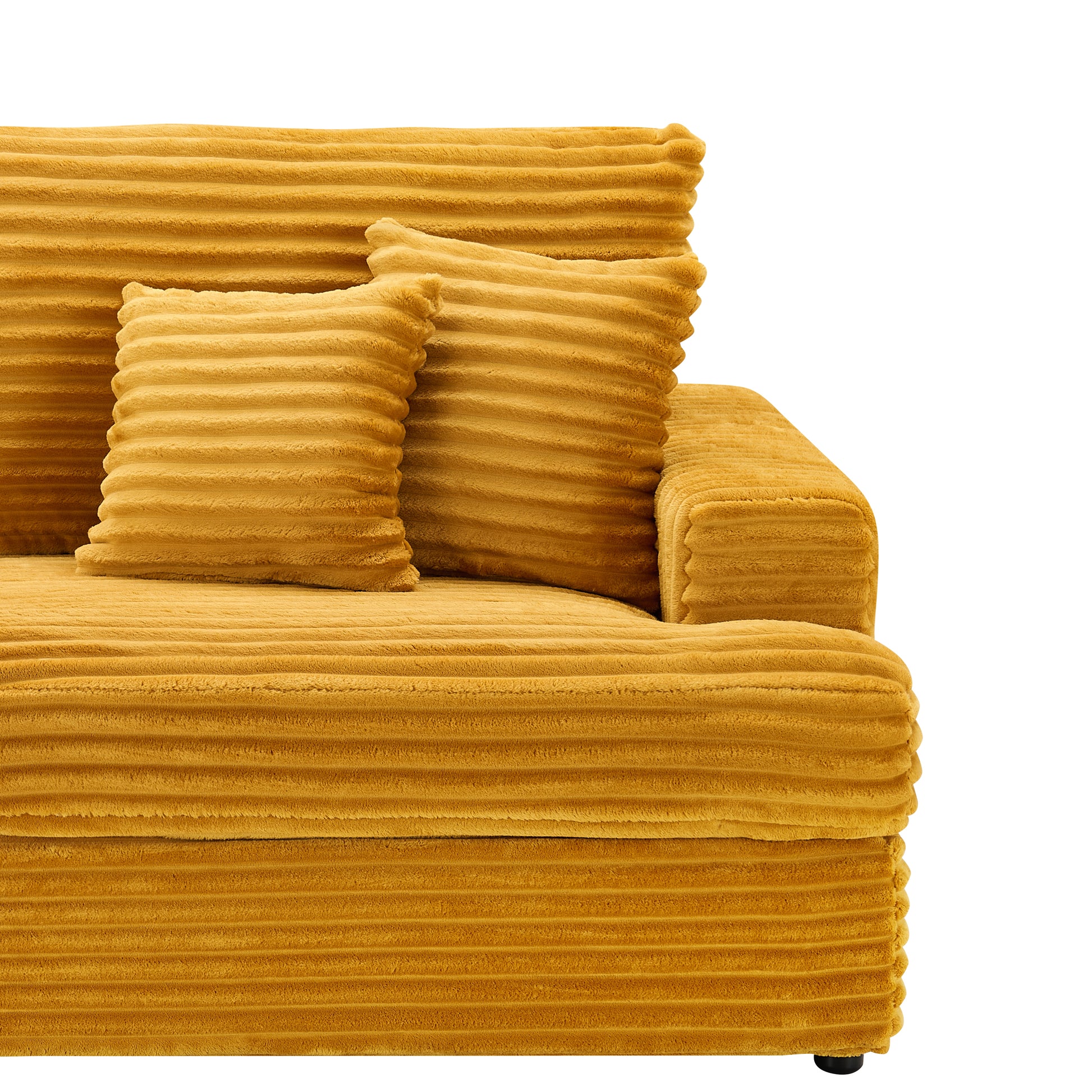 Cozy mustard yellow corduroy sofa with plush accent pillows for modern living rooms
