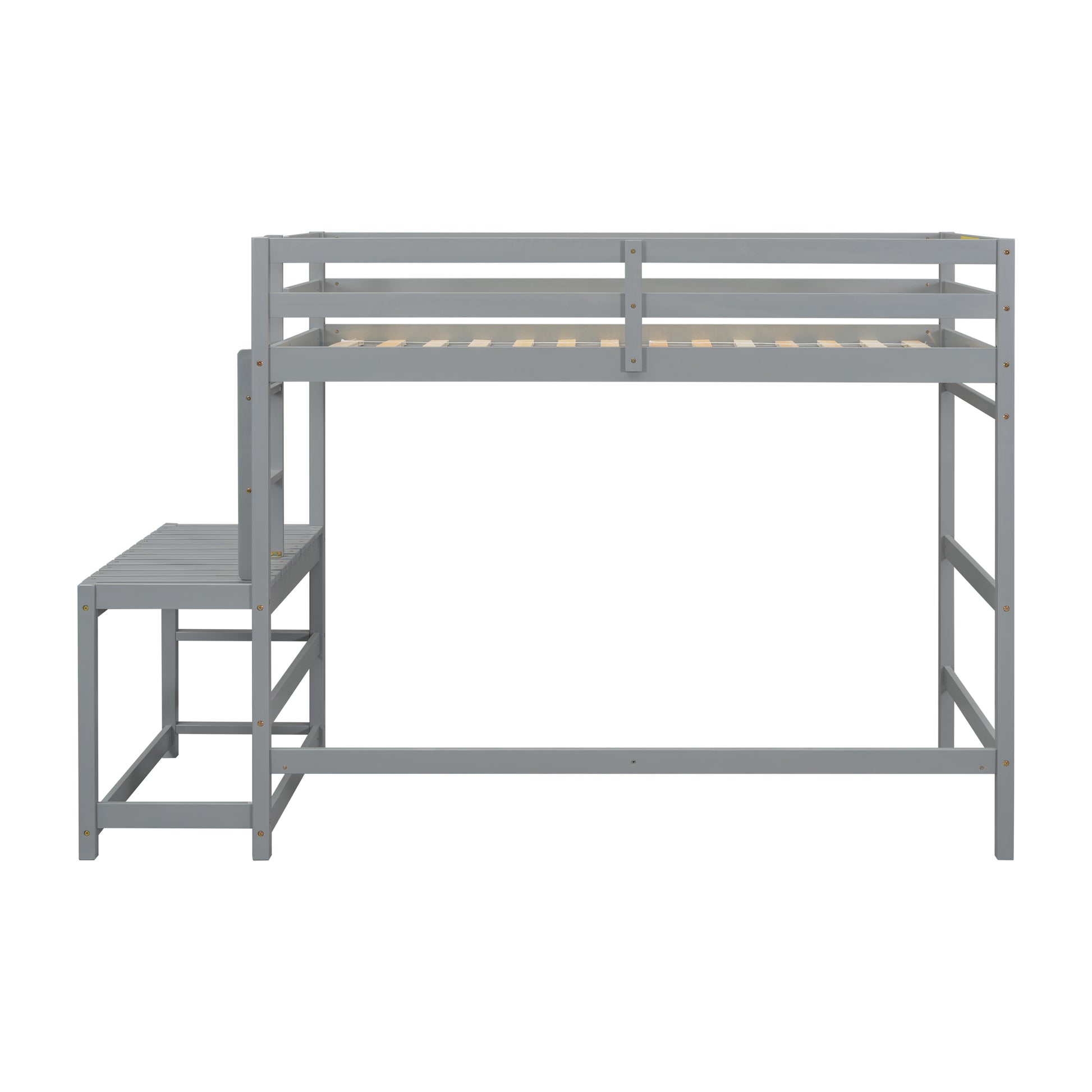 Gray wooden loft bed with integrated ladder