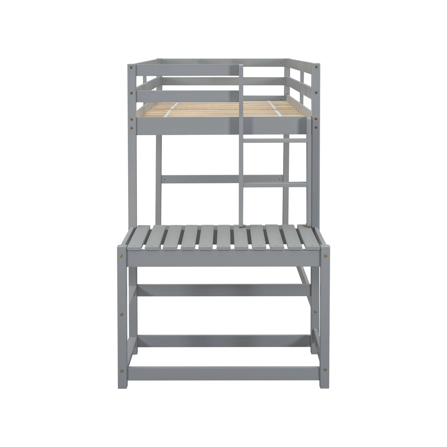 Gray loft bed with desk