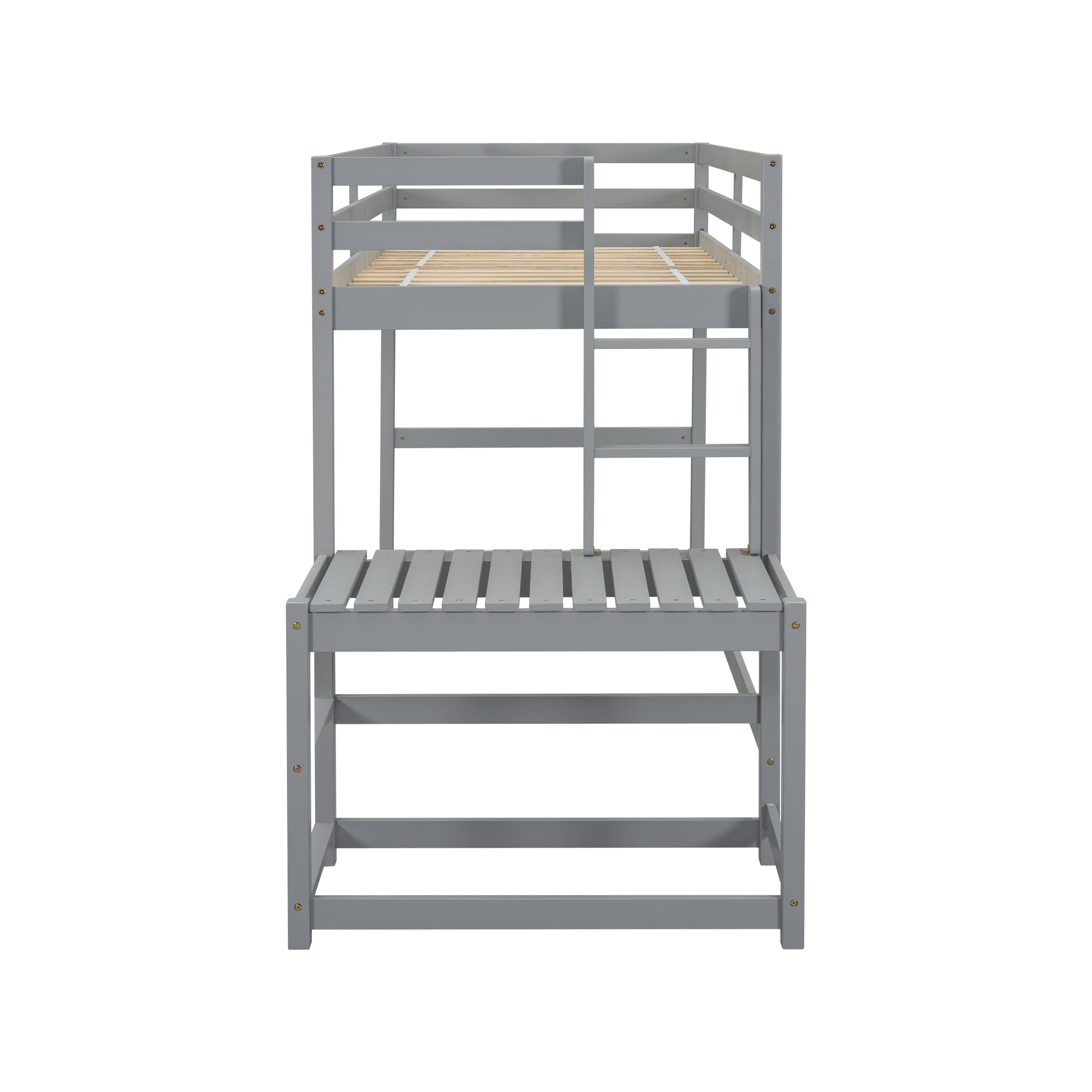 Gray loft bed with desk