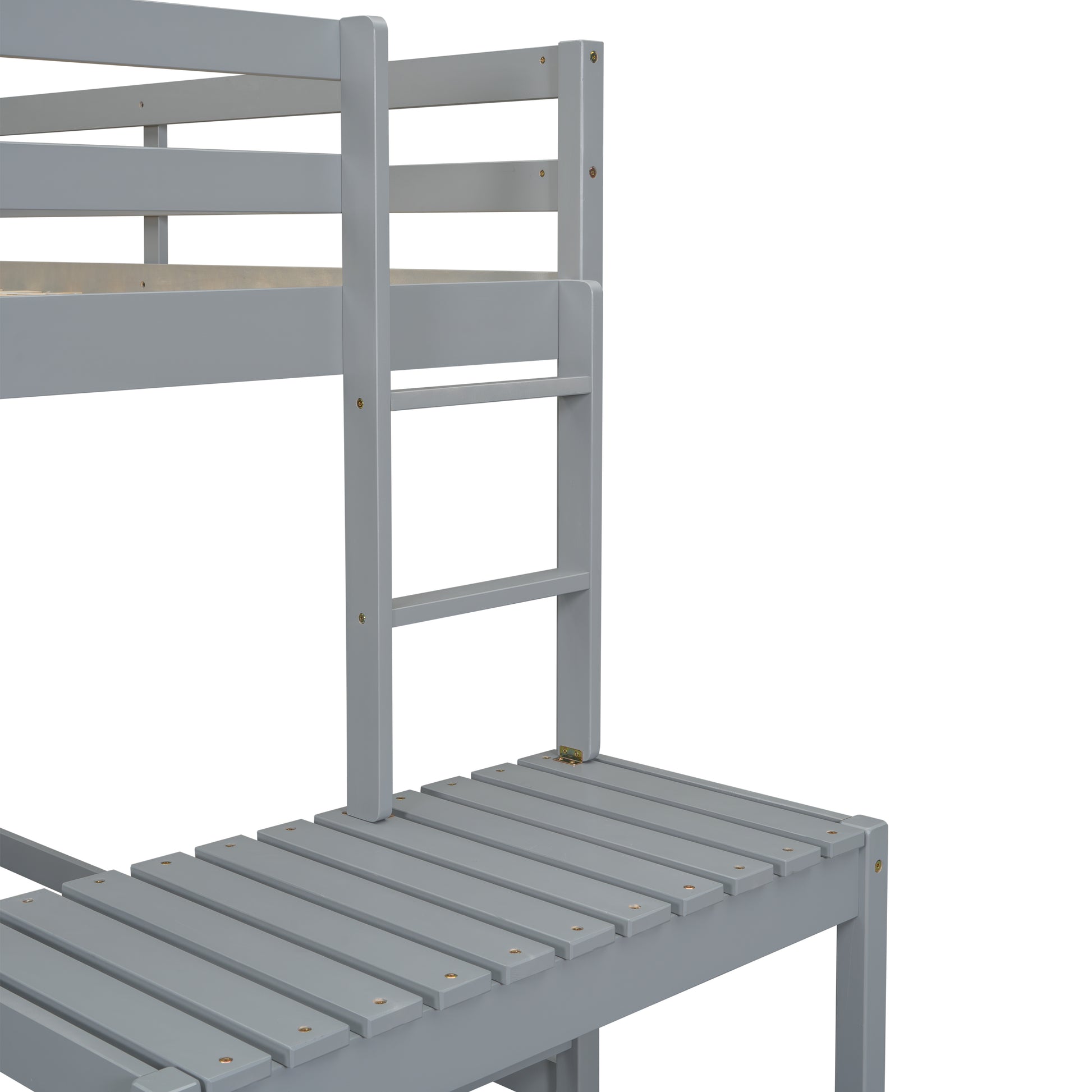 Gray wooden bunk bed ladder with wide slats