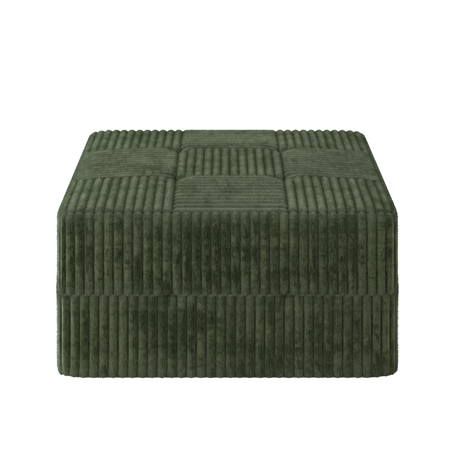 Green corduroy storage ottoman with tufted top a stylish accent piece