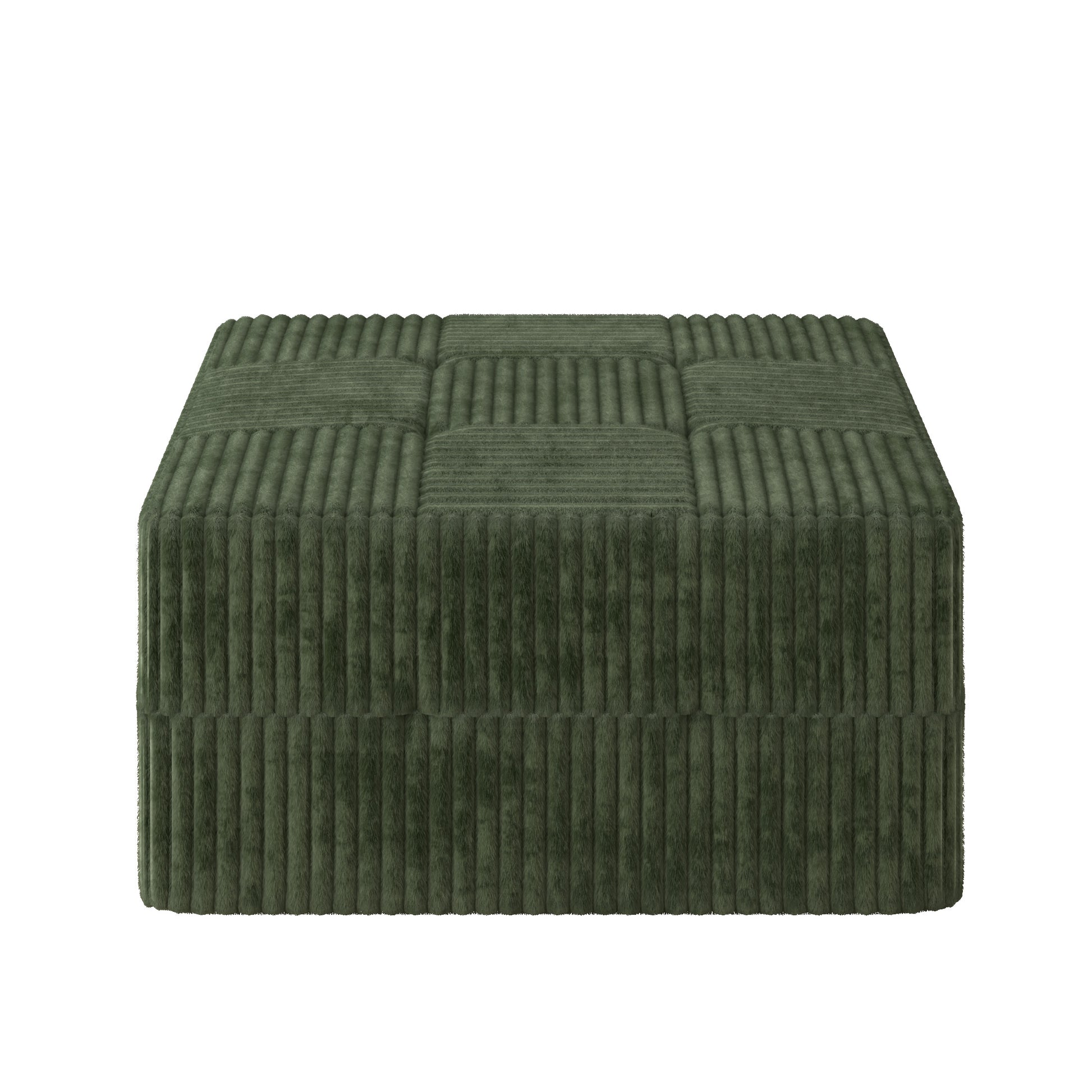 Green corduroy storage ottoman with tufted top a stylish accent piece