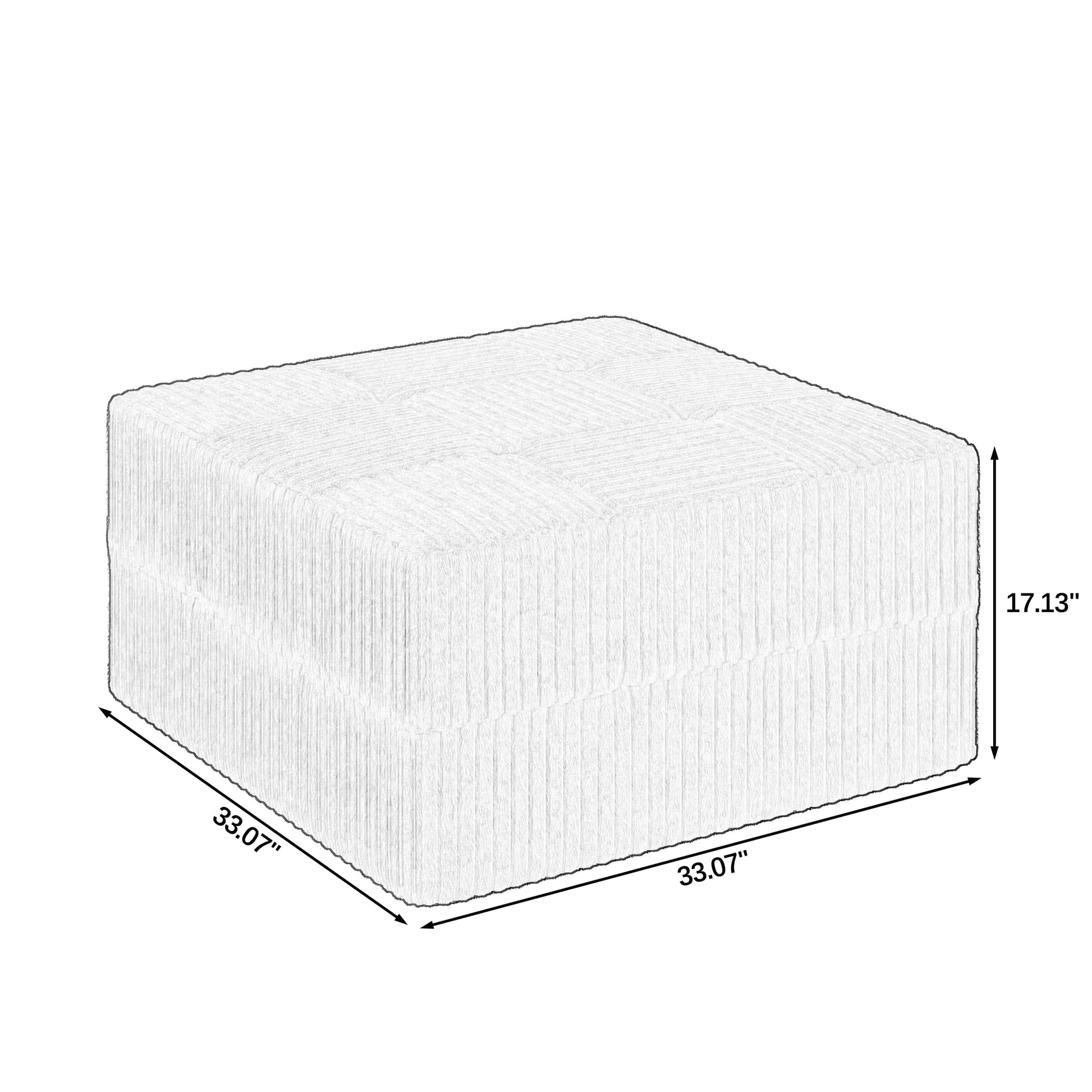 Square corduroy ottoman in cream measuring  x  x  inches for footrest