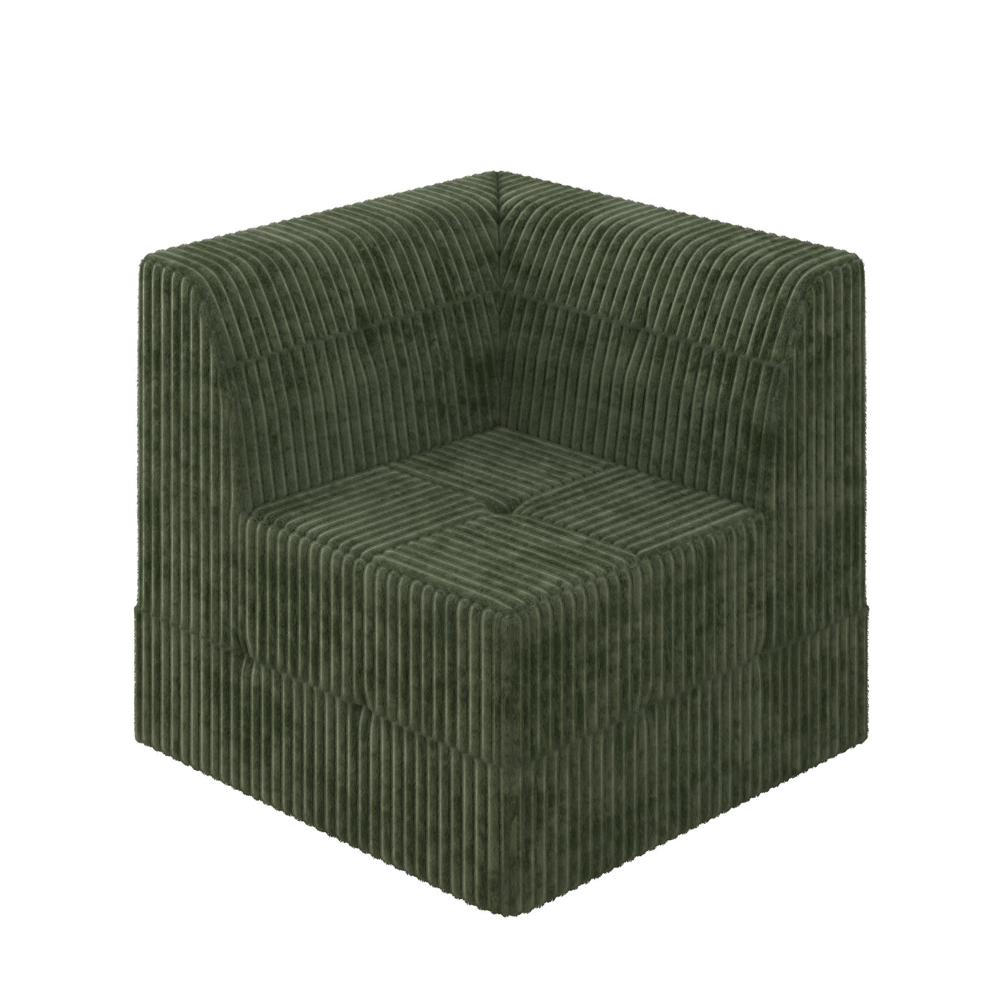 Deep green corduroy sectional sofa corner piece plush texture modern design