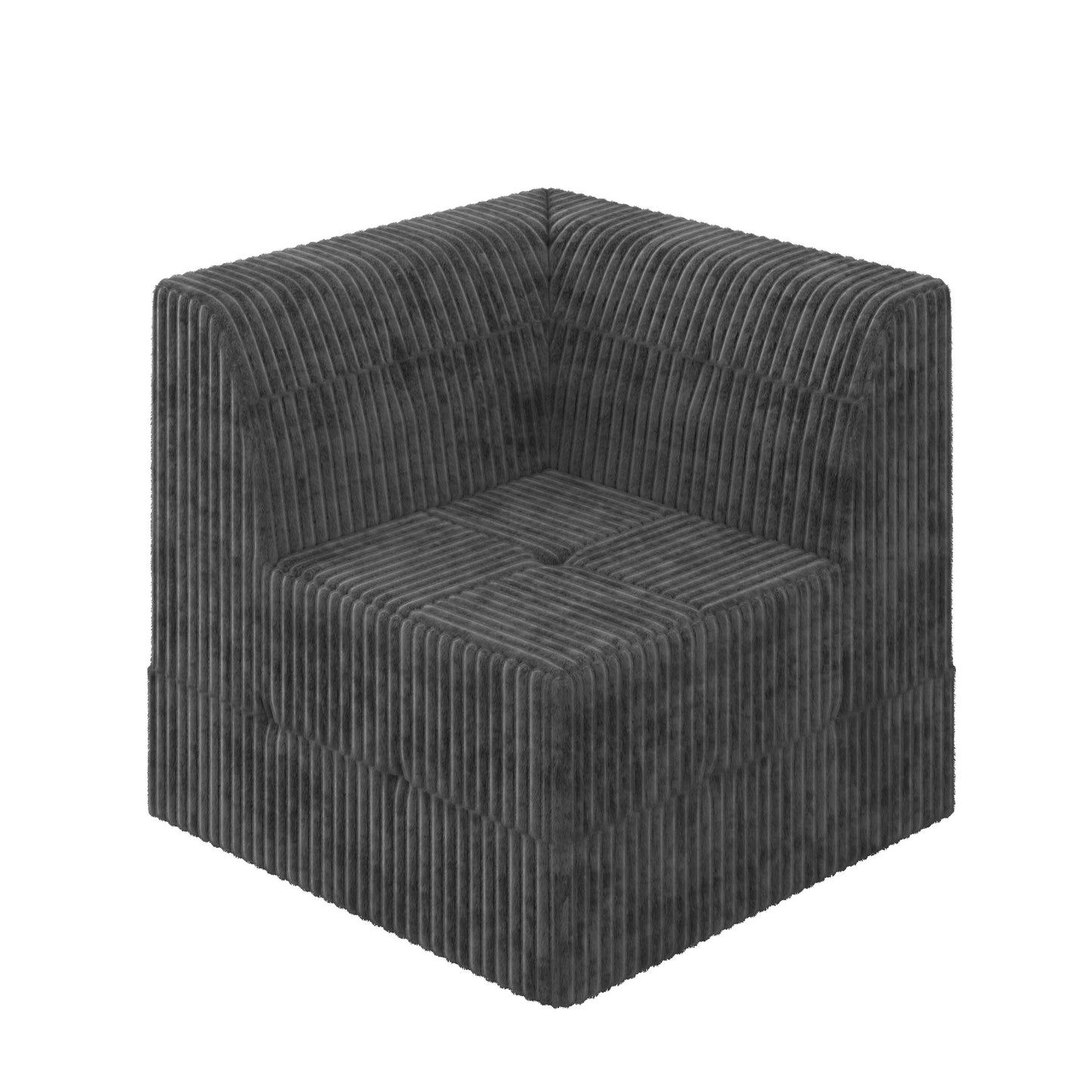 Dark gray corduroy corner sectional sofa with plush texture and tufted seat
